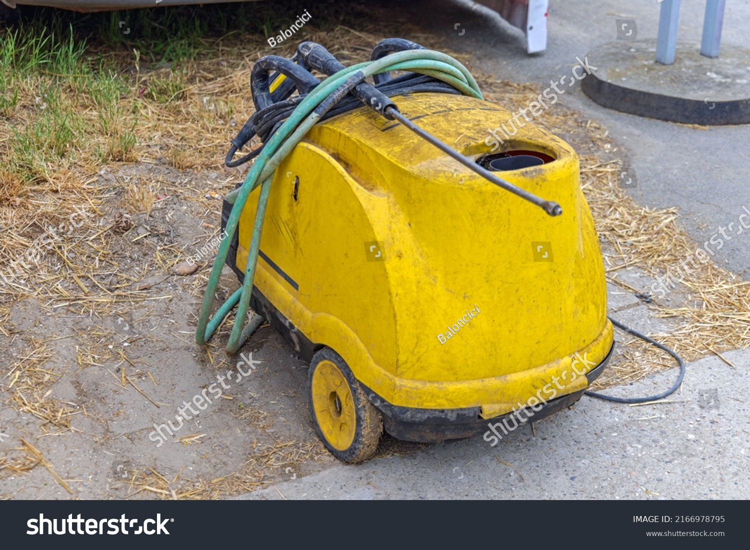 Old Yellow Pressure Washer Cleaning Machine Stock Photo 2166978795