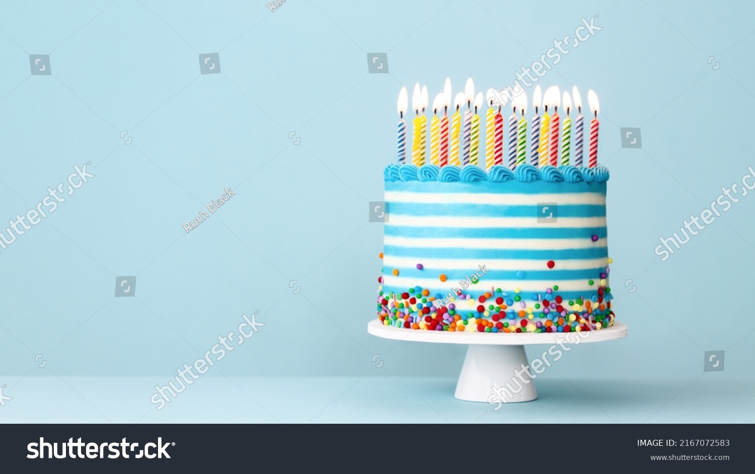 Striped Buttercream Birthday Cake Colorful Birthday Stock Photo ...