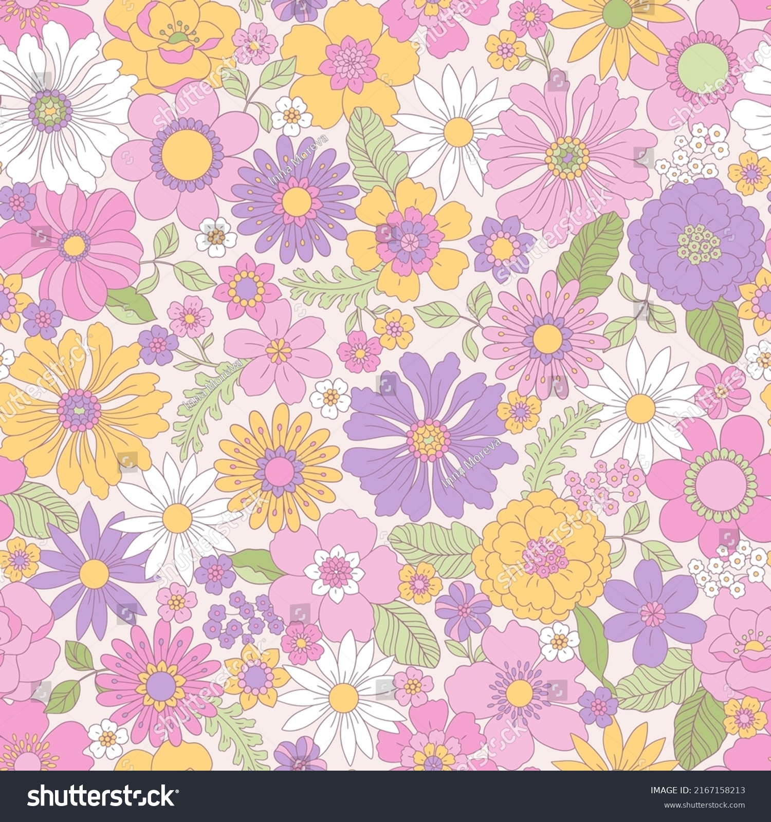 70s Retro Floral Seamless Vector Pattern Stock Vector (royalty Free 