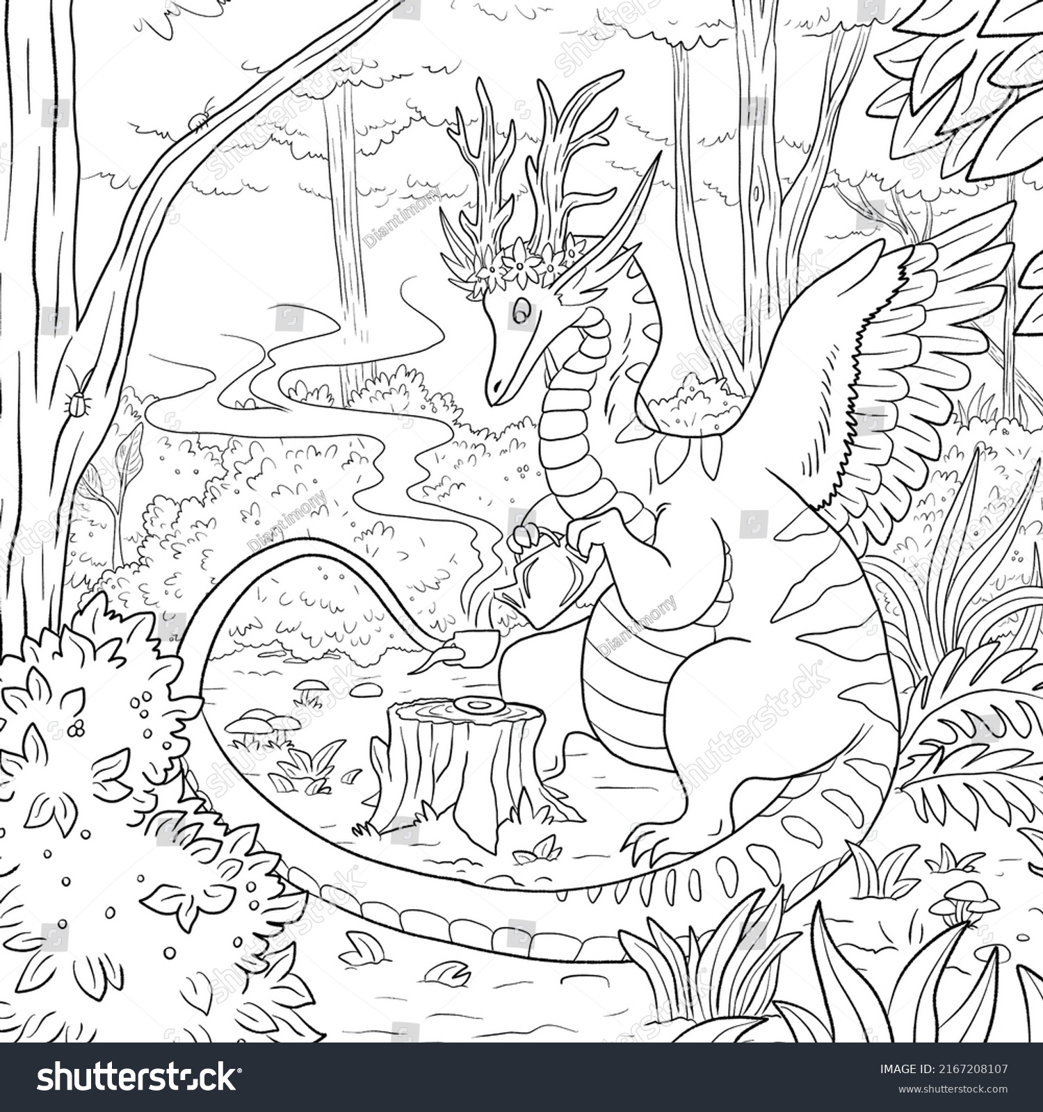 Black White Coloring Page Ink Illustration Stock Illustration ...