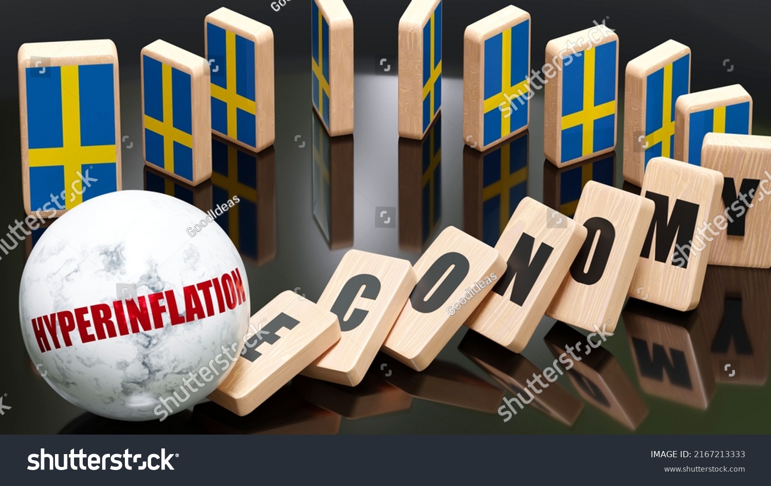 Sweden Hyperinflation Economy Domino Effect Chain Stock Illustration