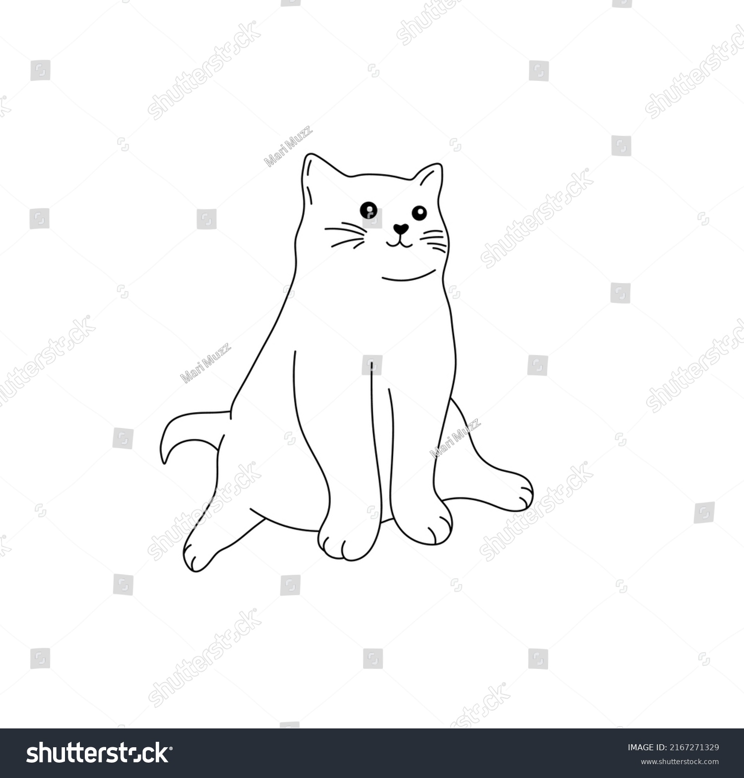 Vector Isolated Wellfed Cat Sitting Funny Stock Vector (Royalty Free ...