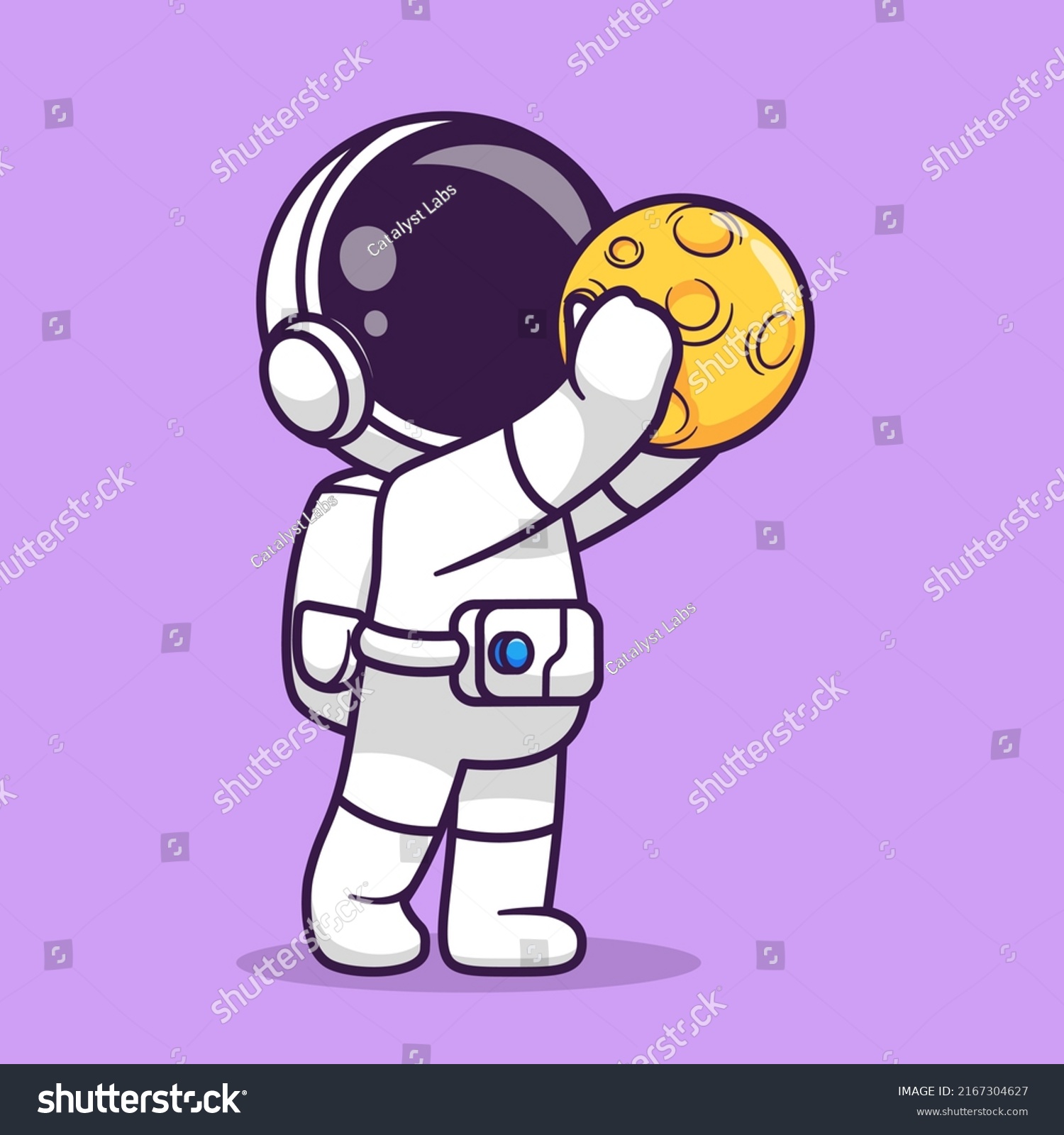 Cute Astronaut Holding Moon Cartoon Vector Stock Vector (Royalty Free ...