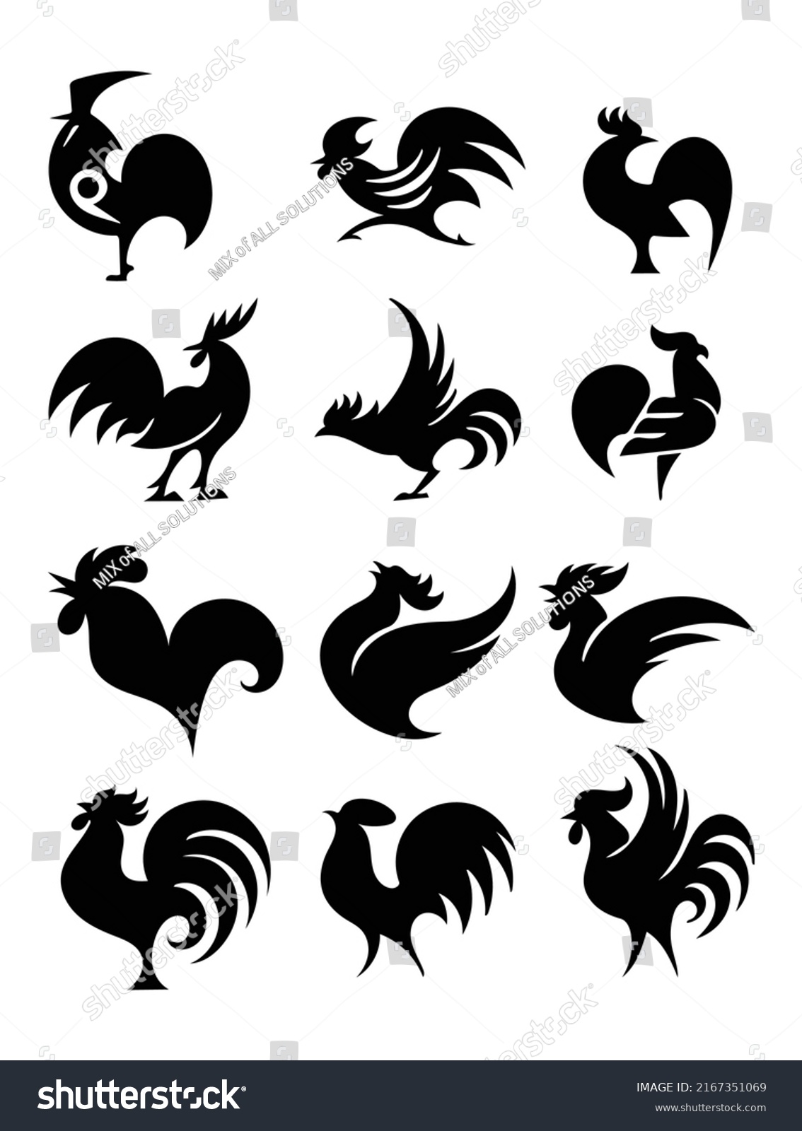 Chickens Set Vector Illustration Black White Stock Vector (Royalty Free ...