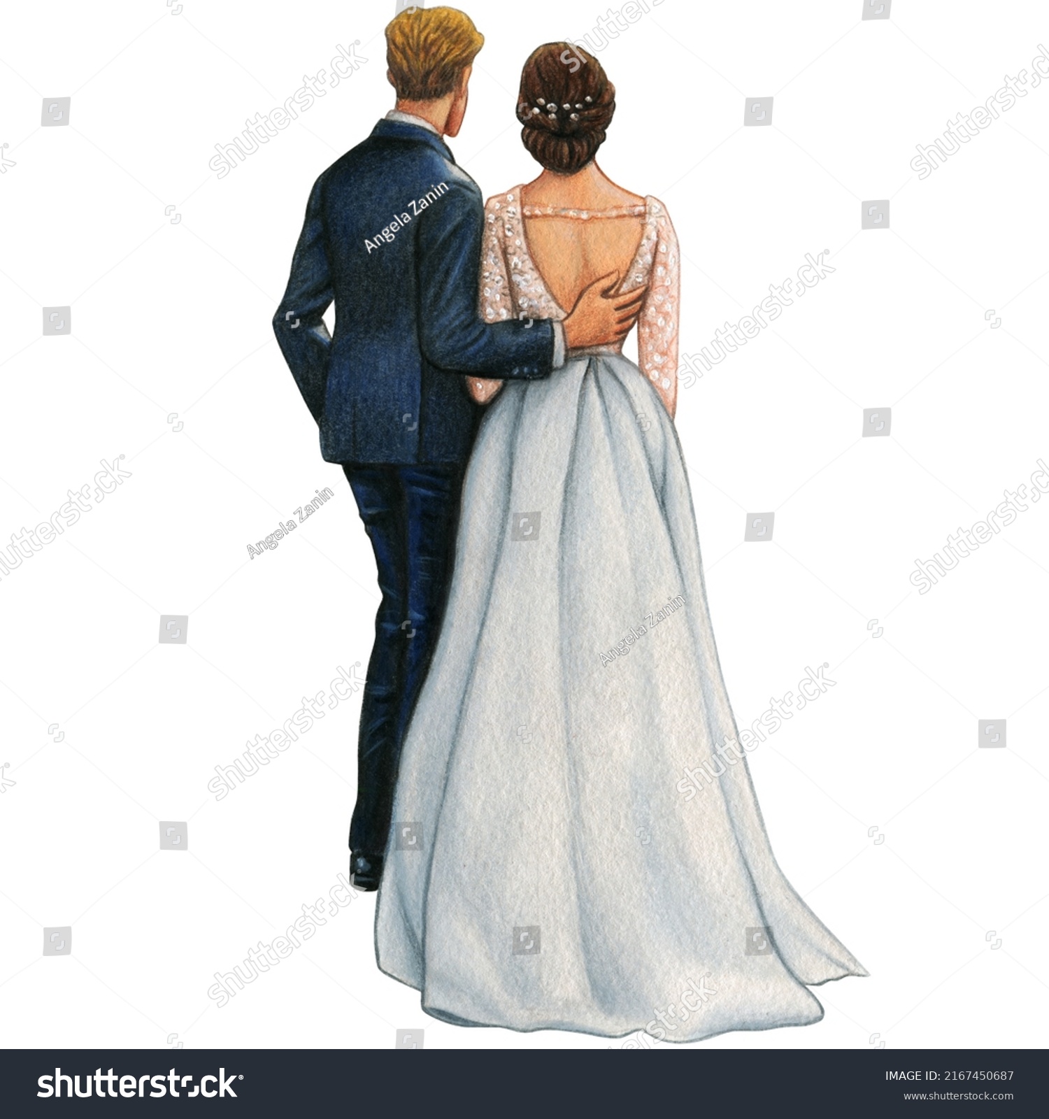 Жених и невеста акварель
