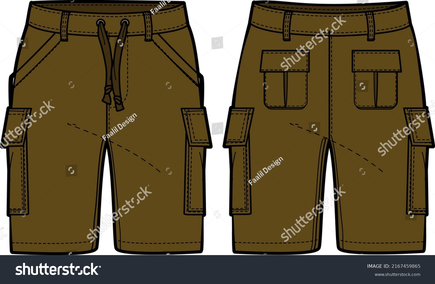 Chino Cargo Shorts Design Flat Sketch Stock Vector (Royalty Free ...