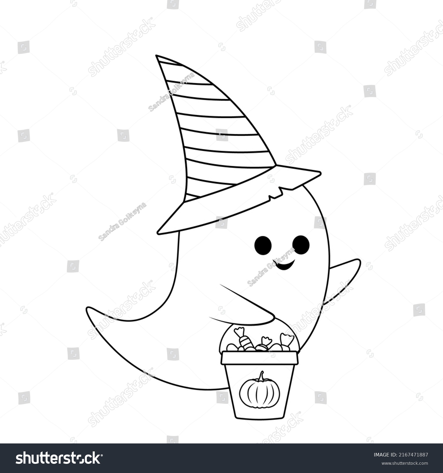 Ghost Hat Candy Bag Coloring Page Stock Vector (Royalty Free ...