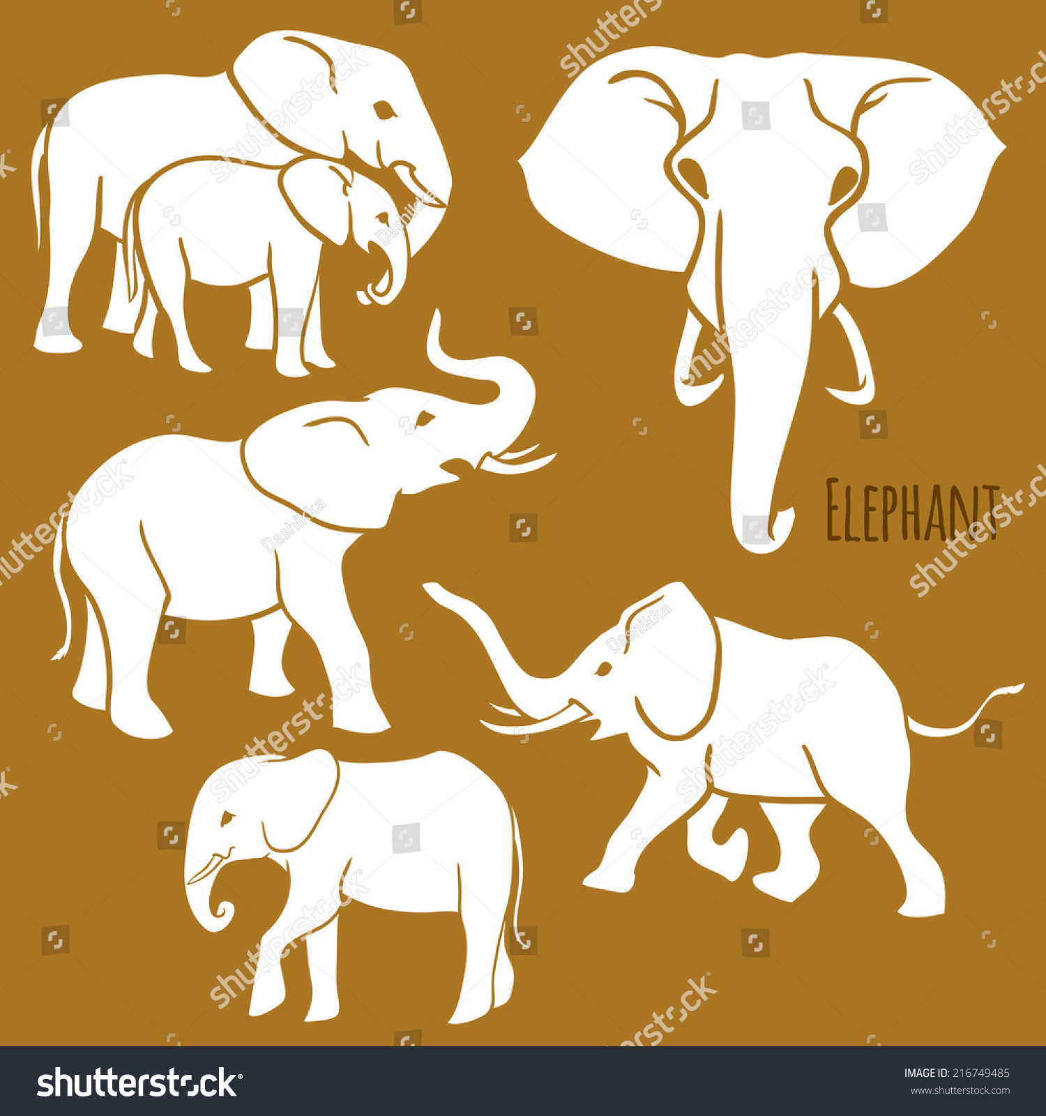 Set African Elephants Various Poses Vector Stock Vector (Royalty Free ...