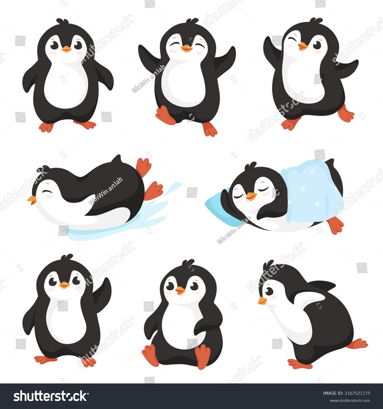 Cute Cartoon Penguins Little Penguin Character Stock Vector (Royalty ...