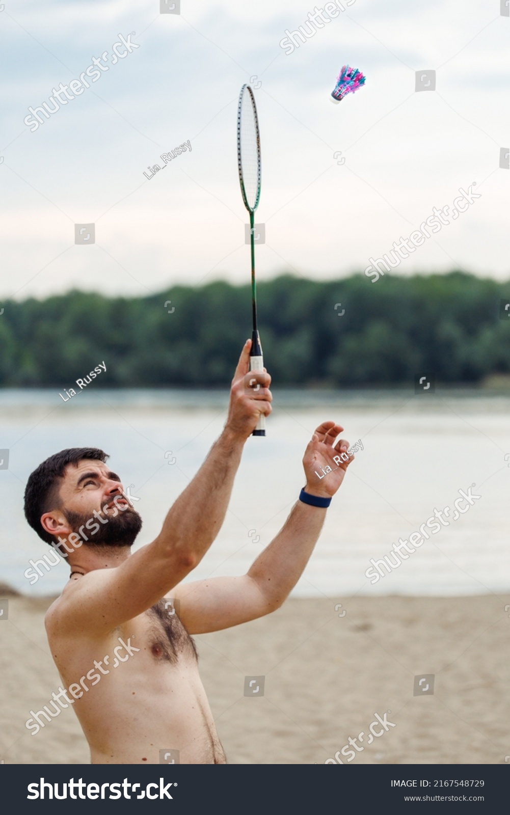 Стоковая фотография Side View Middleaged Bearded Shirtless Naked Shutterstock