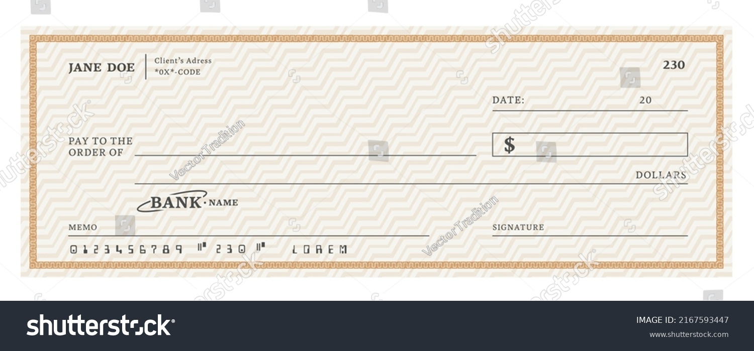 Blank Bank Check Checkbook Cheque Template Stock Vector (Royalty Free ...