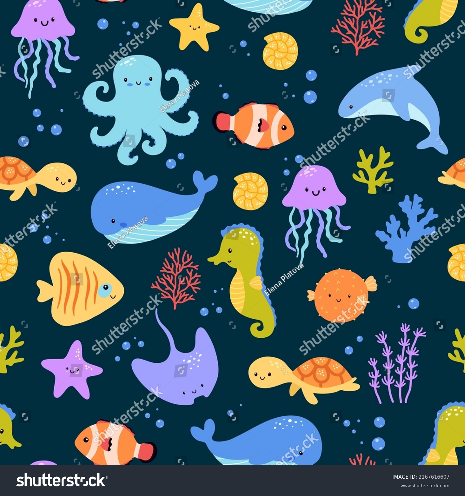 Childish Seamless Pattern Sea Animals On Stock Vector (Royalty Free ...