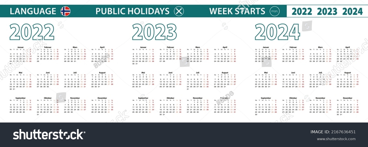 Simple Calendar Template Norwegian 2022 2023 Stock Vector (Royalty Free ...
