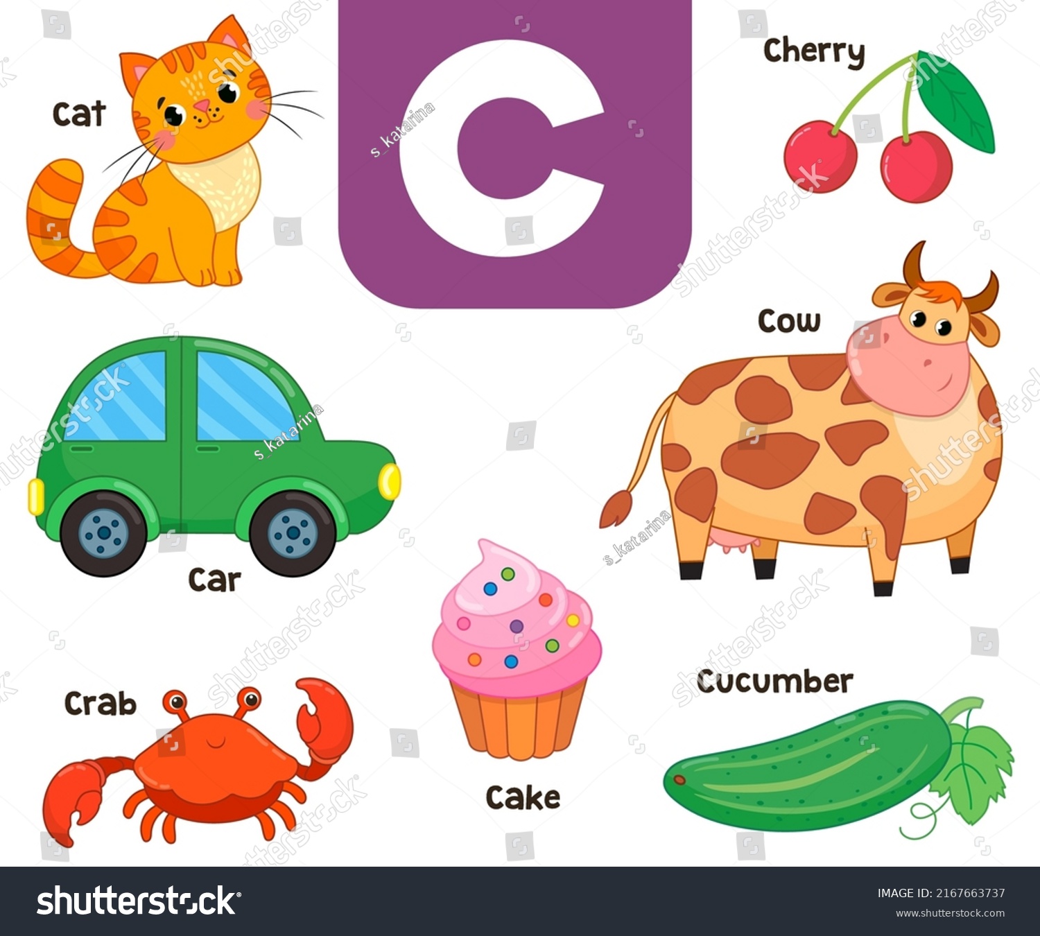 English Alphabet Pictures Childrens Colored Letter Stock Vector ...