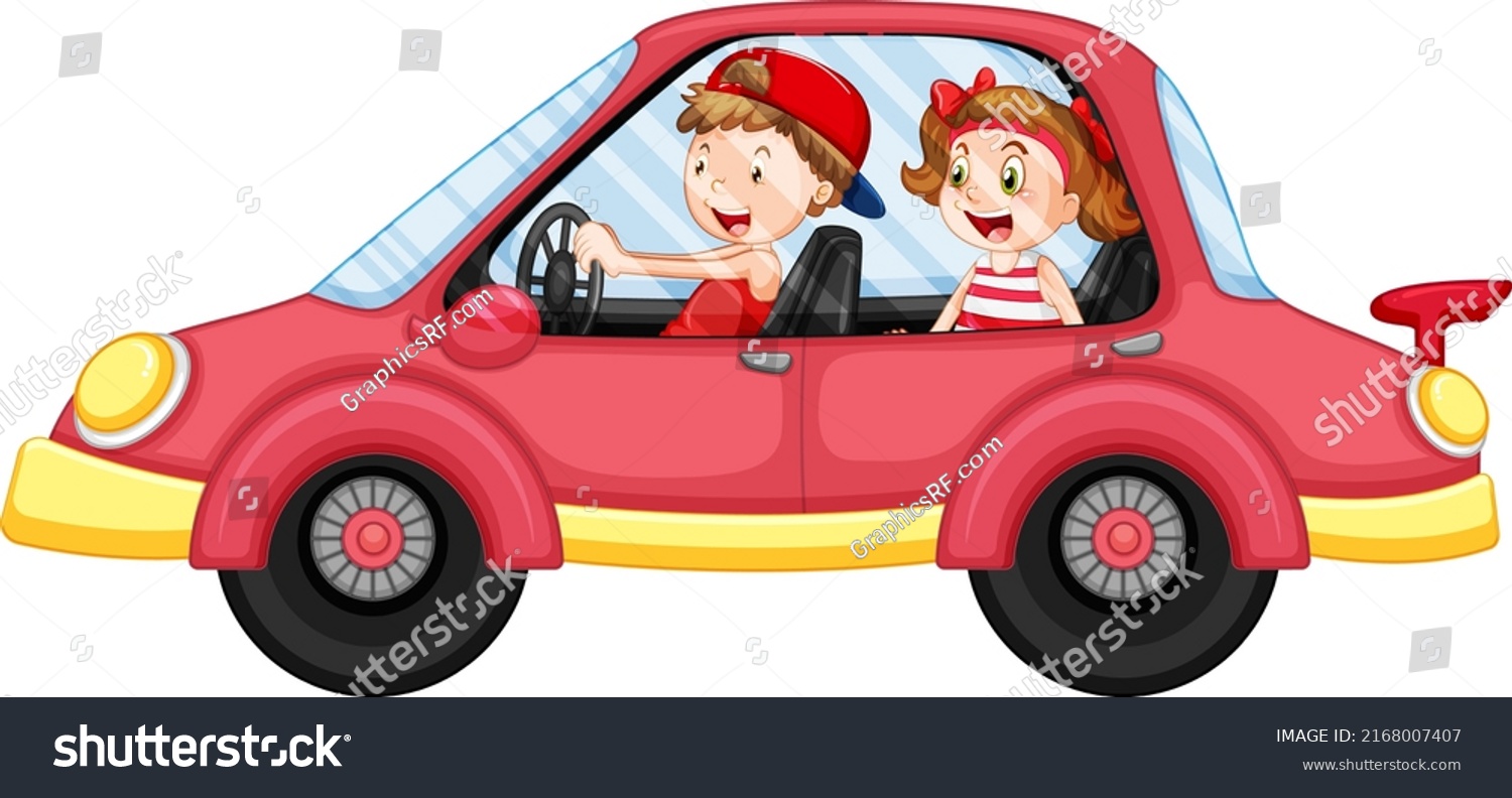 Kids Red Car Cartoon Style Illustration Stock Vector (Royalty Free ...