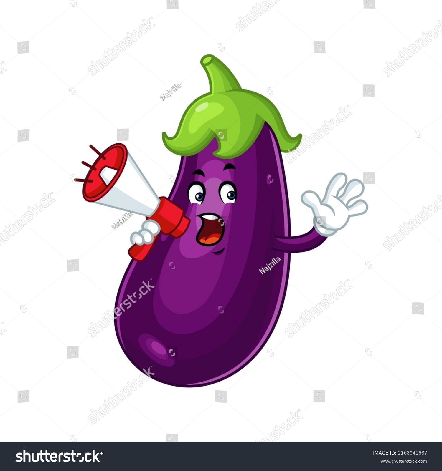 Vector Mascot Cartoon Illustration Eggplant Holding Stock Vector