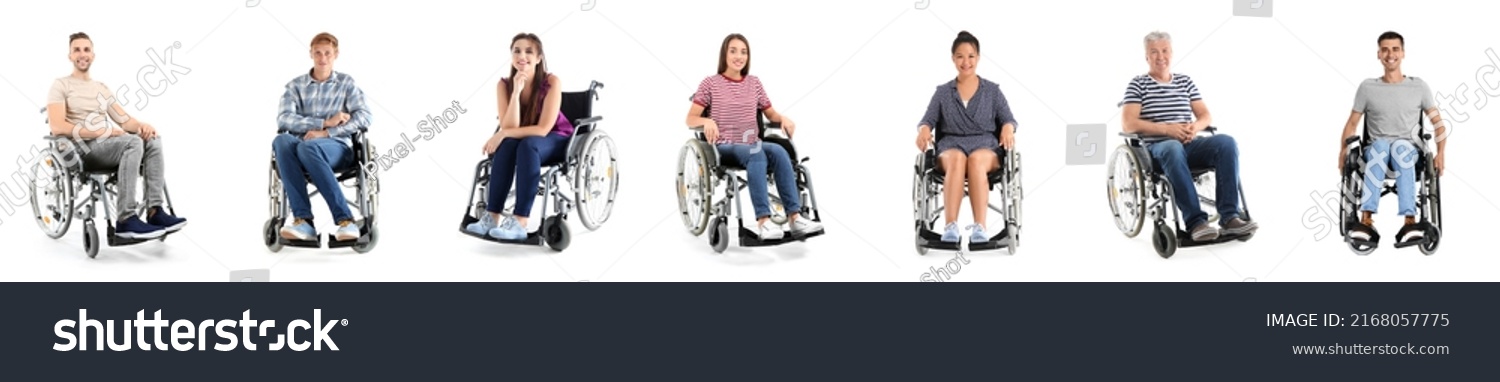 Set Happy People Wheelchair Isolated On Stock Photo 2168057775 ...