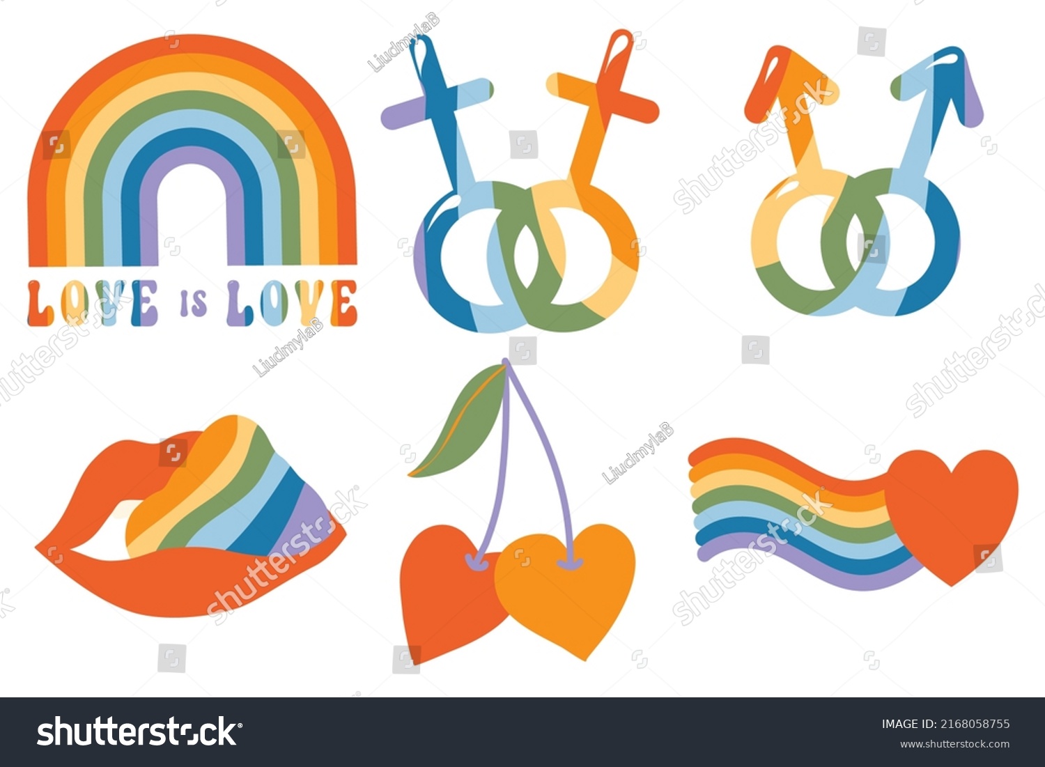 Vector Collection Lgbtq Community Symbols Retro Stock Vector Royalty Free 2168058755 7970