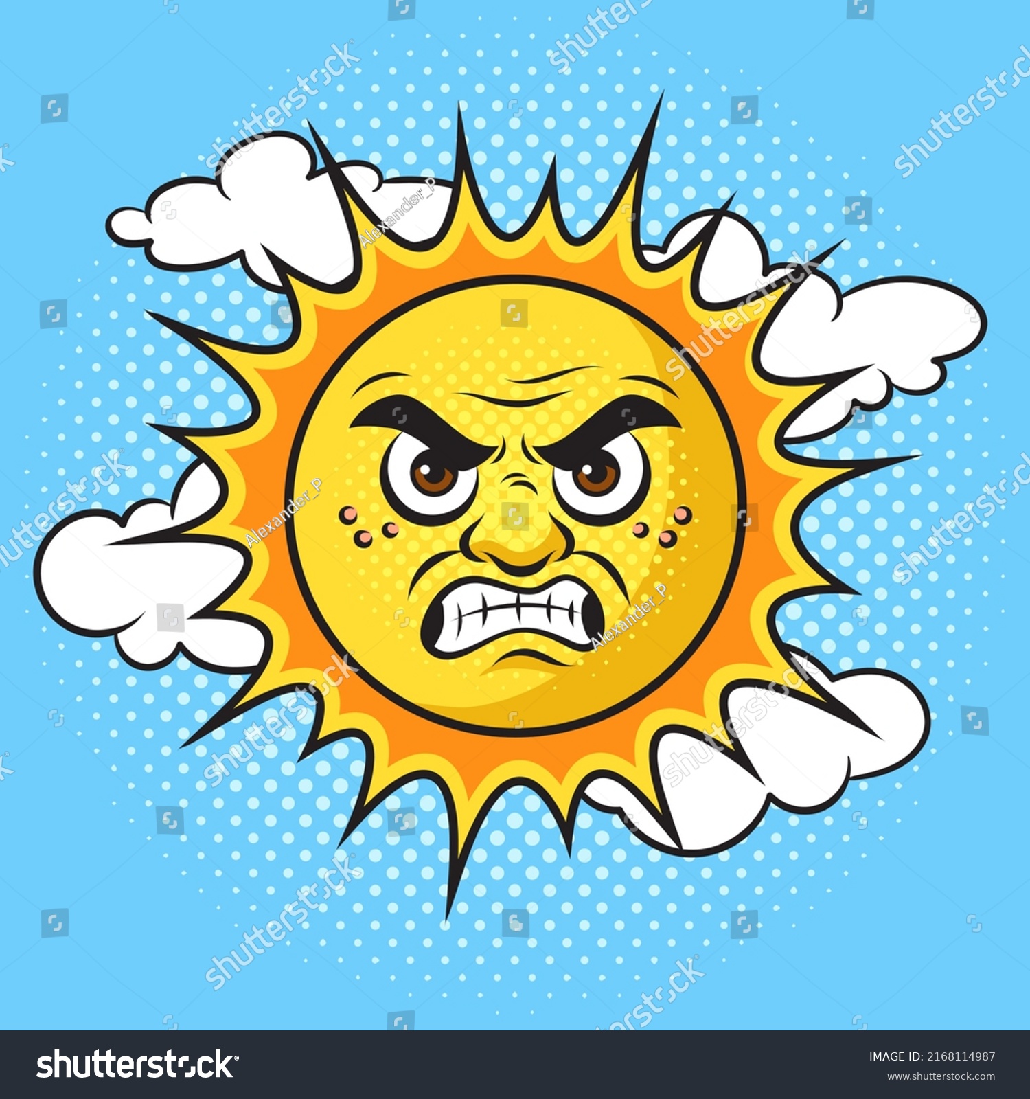 Evil Angry Sun Pop Art Retro Stock Vector Royalty Free 2168114987