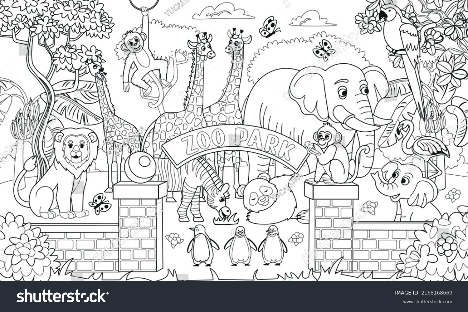 Big Coloring Book Zoo Animals Zoo Stock Vector (Royalty Free ...