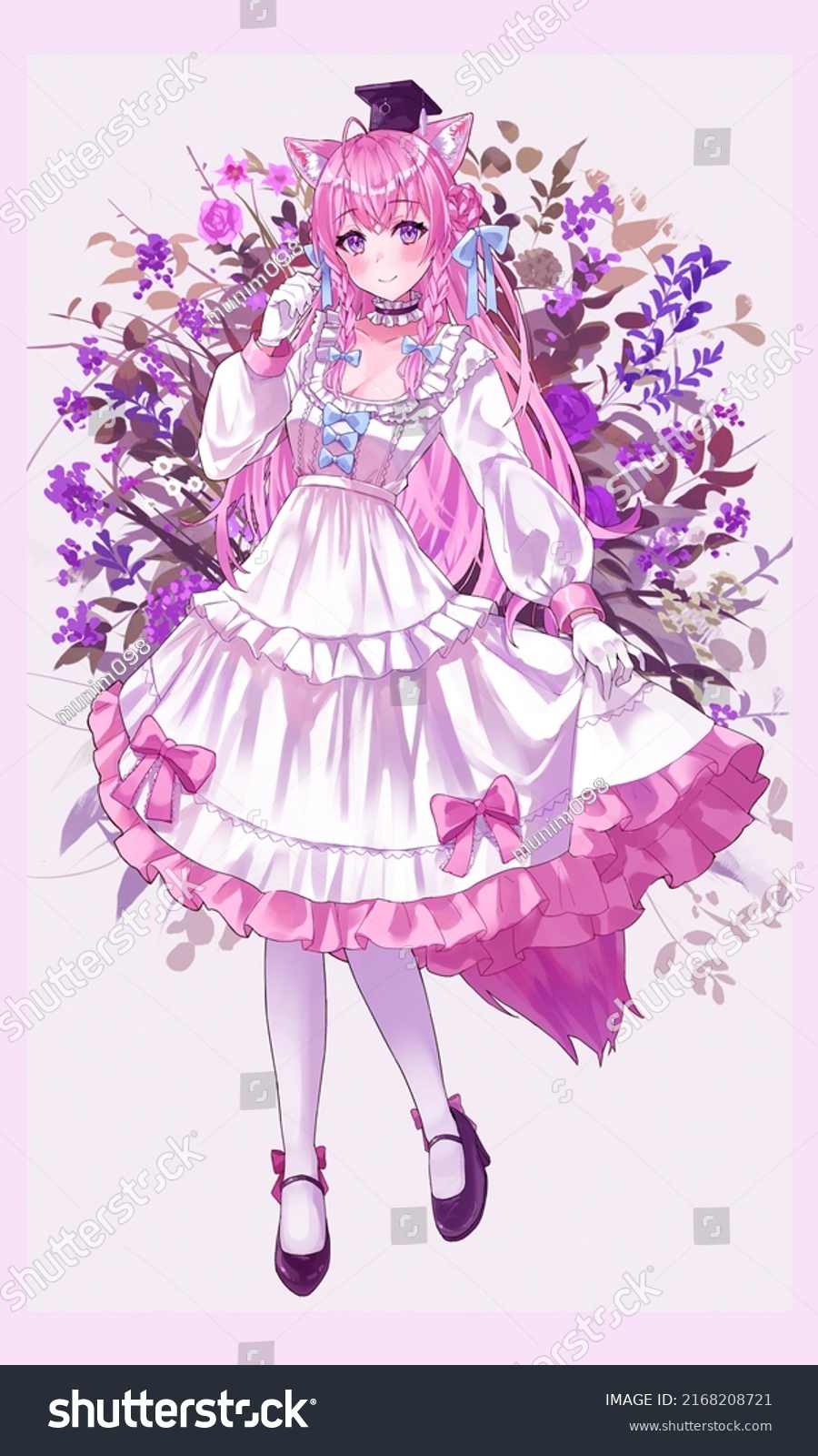 Cute Anime Girl Illustration Pink Dress Stock Illustration 2168208721 ...