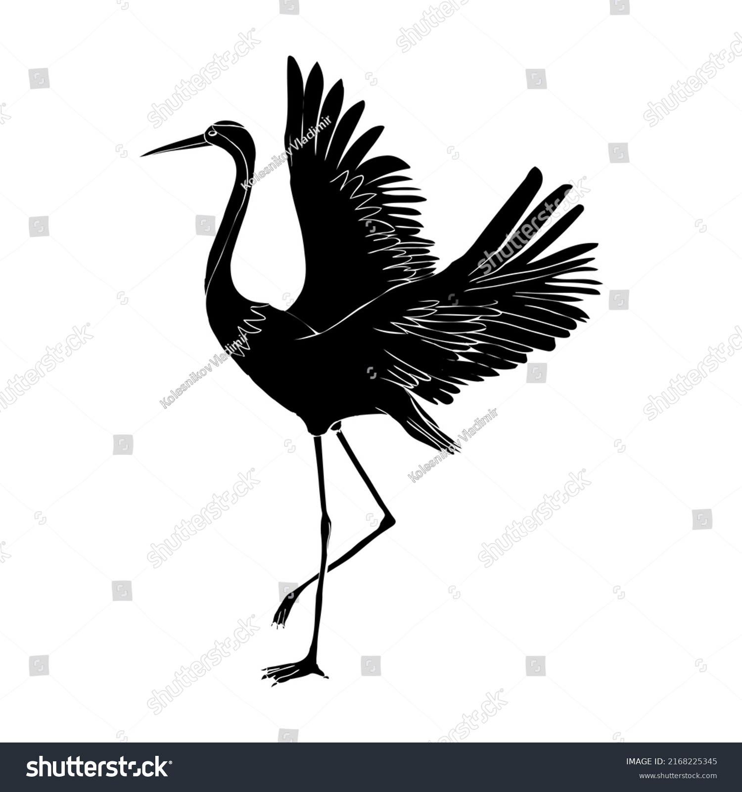 Silhouette Flying Crane On White Background Stock Illustration 