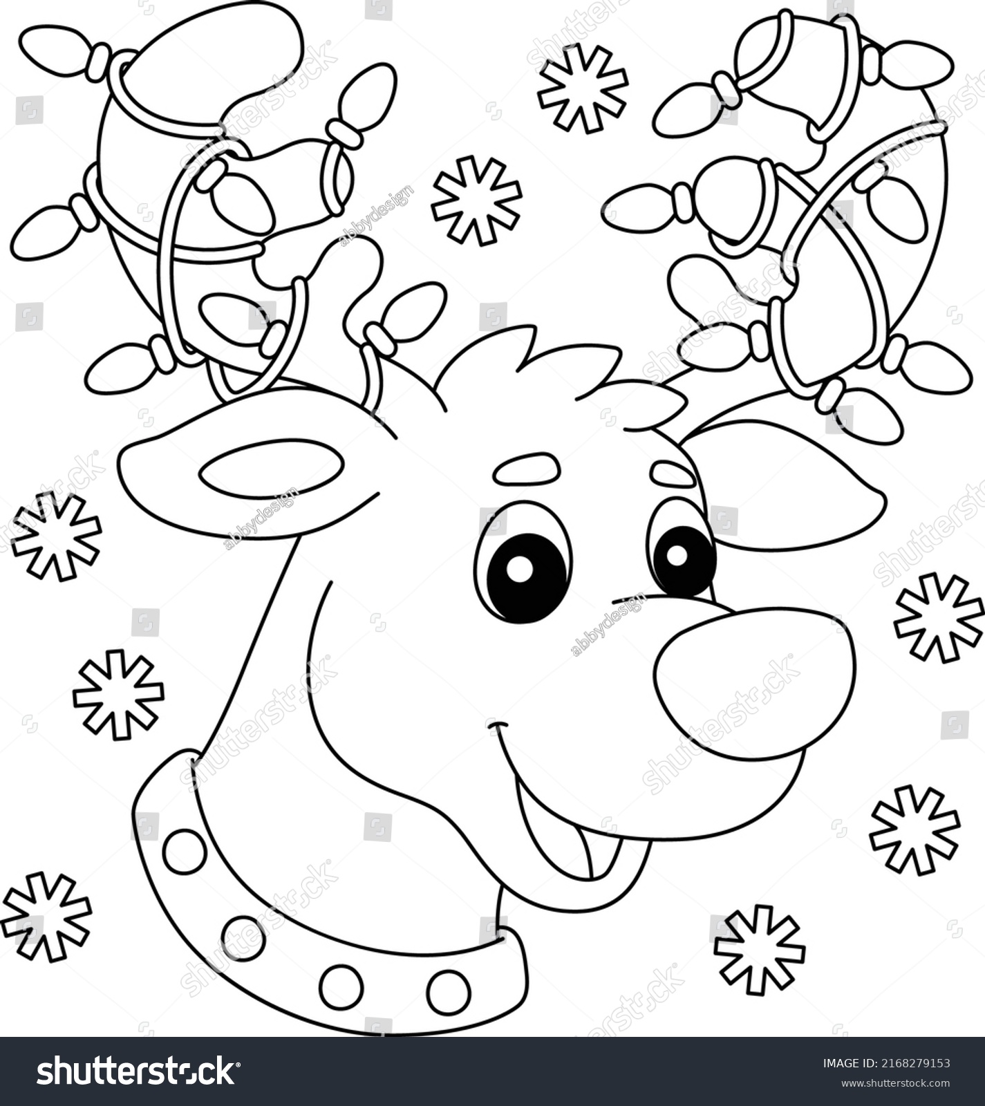 Christmas Reindeer Head Coloring Page Kids Stock Vector (Royalty Free ...