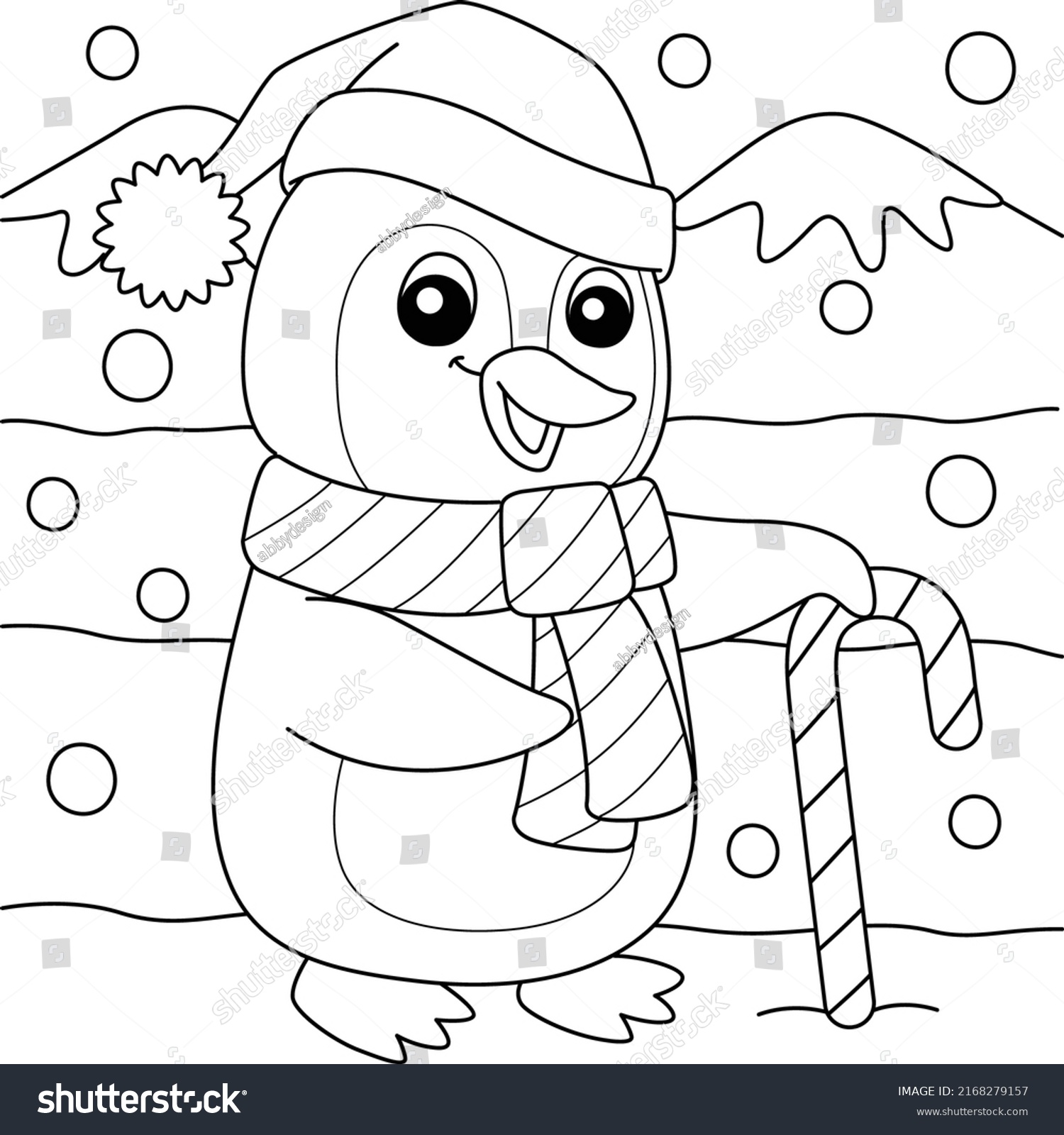 Christmas Santa Penguin Coloring Page Kids Stock Vector (Royalty Free