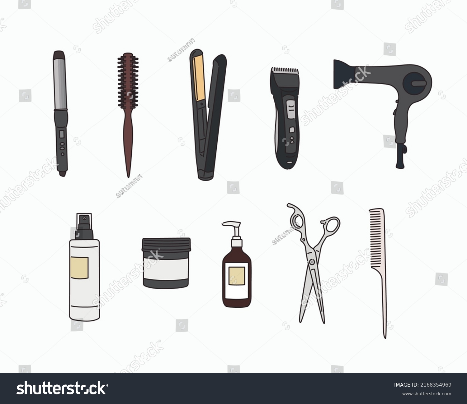 Various Hairdressing Tools Like Hair Dryer Stock Vector (Royalty Free ...