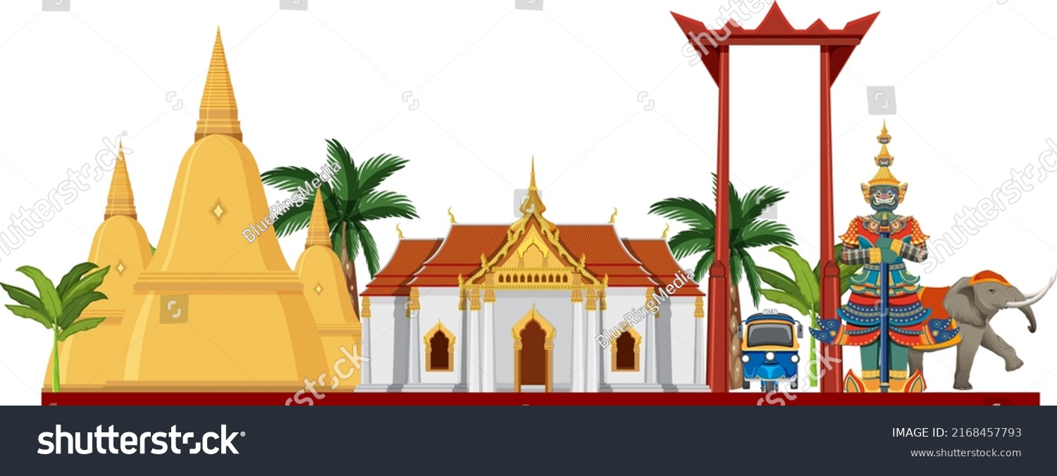 Bangkok Thailand Attraction Landmarks Illustration Stock Vector ...