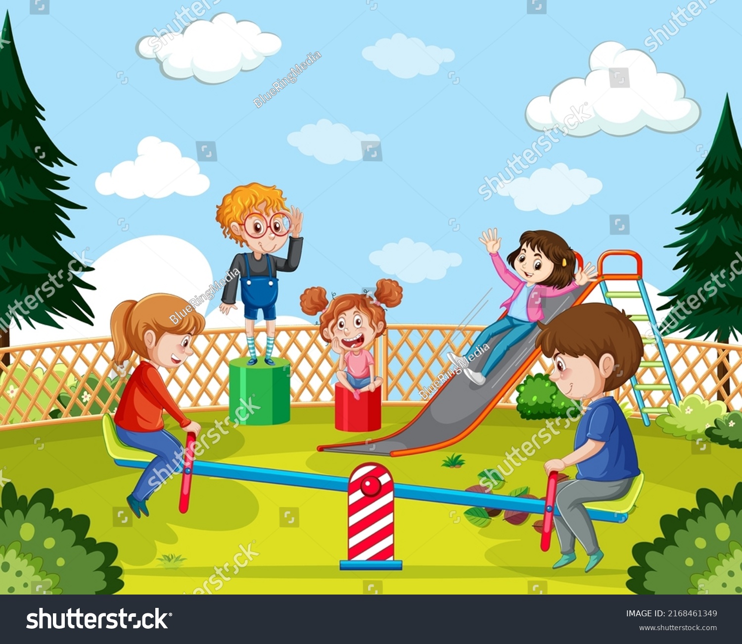 Happy Children Playing Playground Illustration Stock Vector (Royalty ...