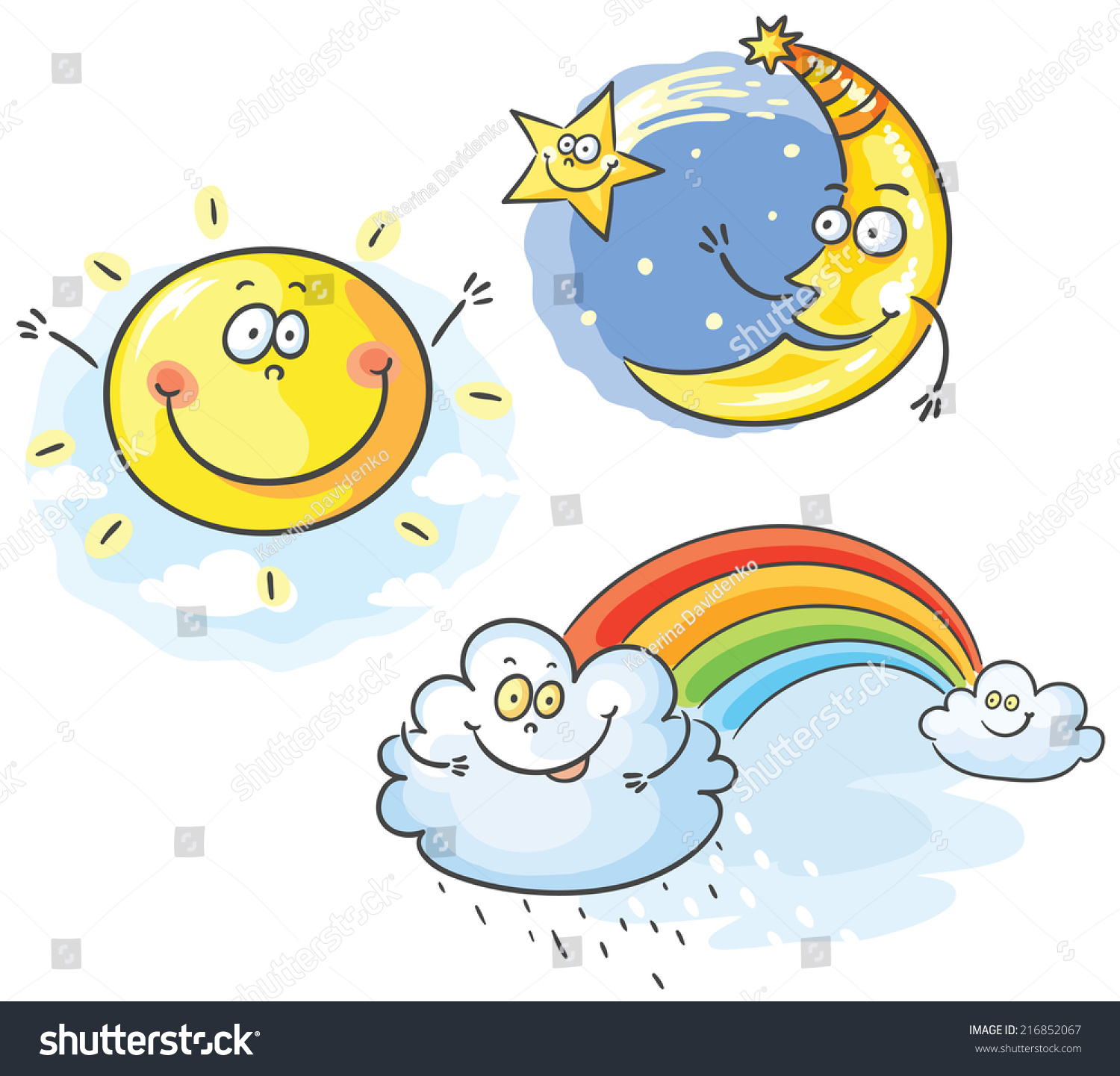 Set Cartoon Moon Cloud Sun Stock Vector (Royalty Free) 216852067 ...