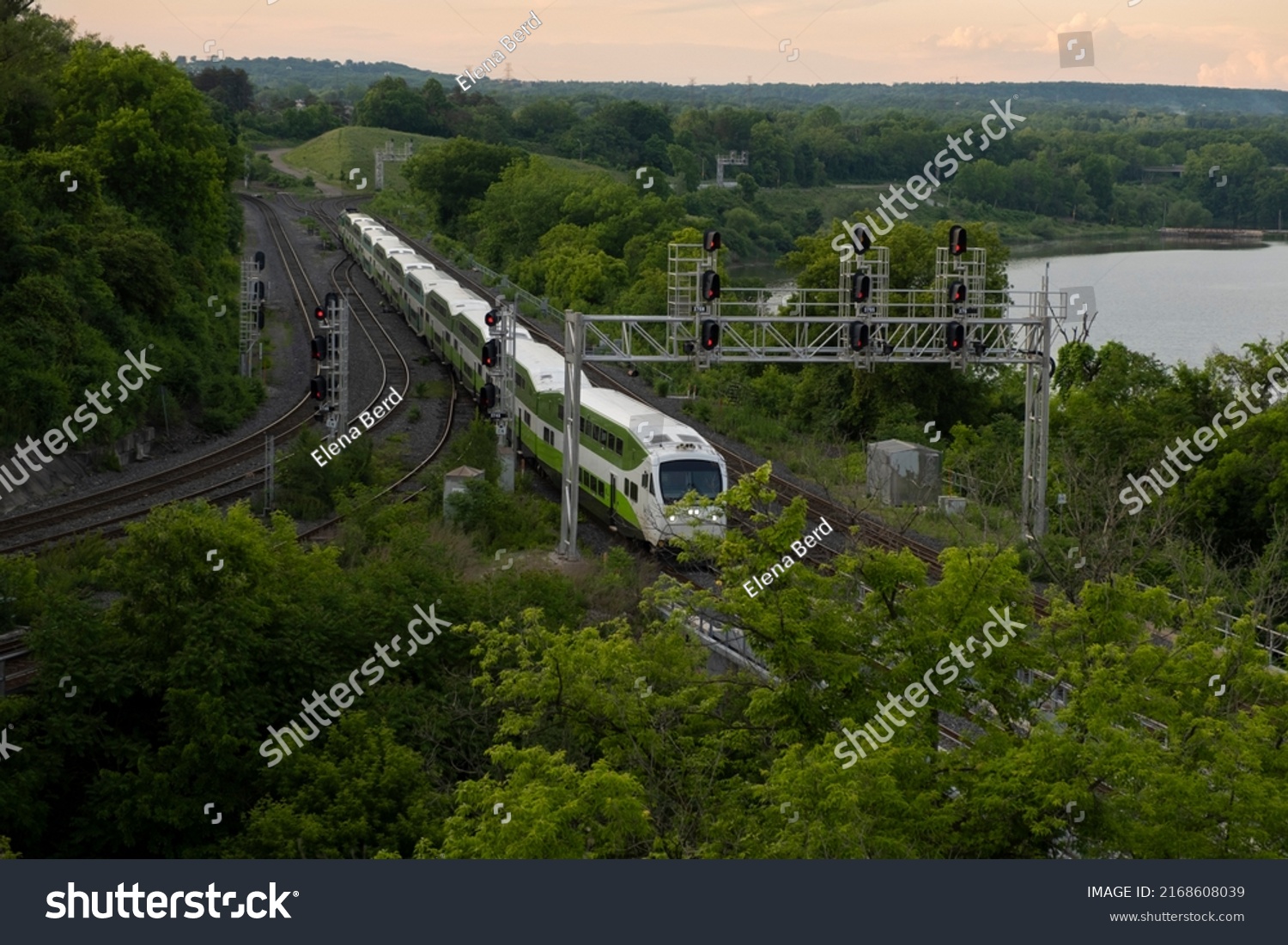 Go Train Toronto 658 Images Photos Et Images Vectorielles De Stock   Stock Photo Aerial View Of A Train Going Through A Forest Area By A Lake 2168608039 