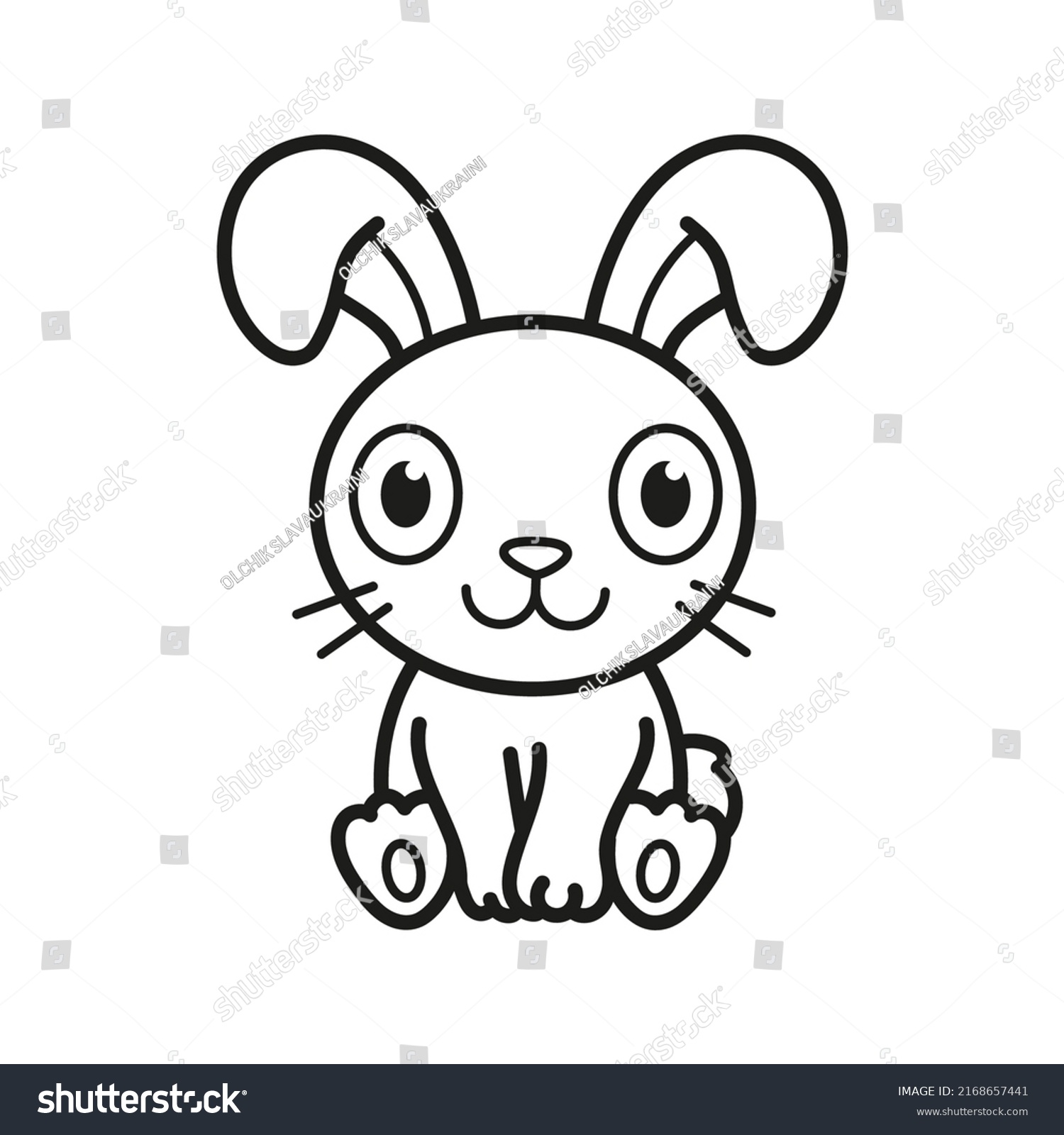 Cute Sitting Rabbit Coloring Black White Stock Vector (Royalty Free ...