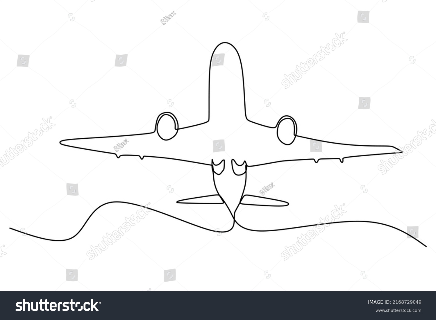 Single Line Drawing Commercial Airplane Takeoff Stock Vector (Royalty