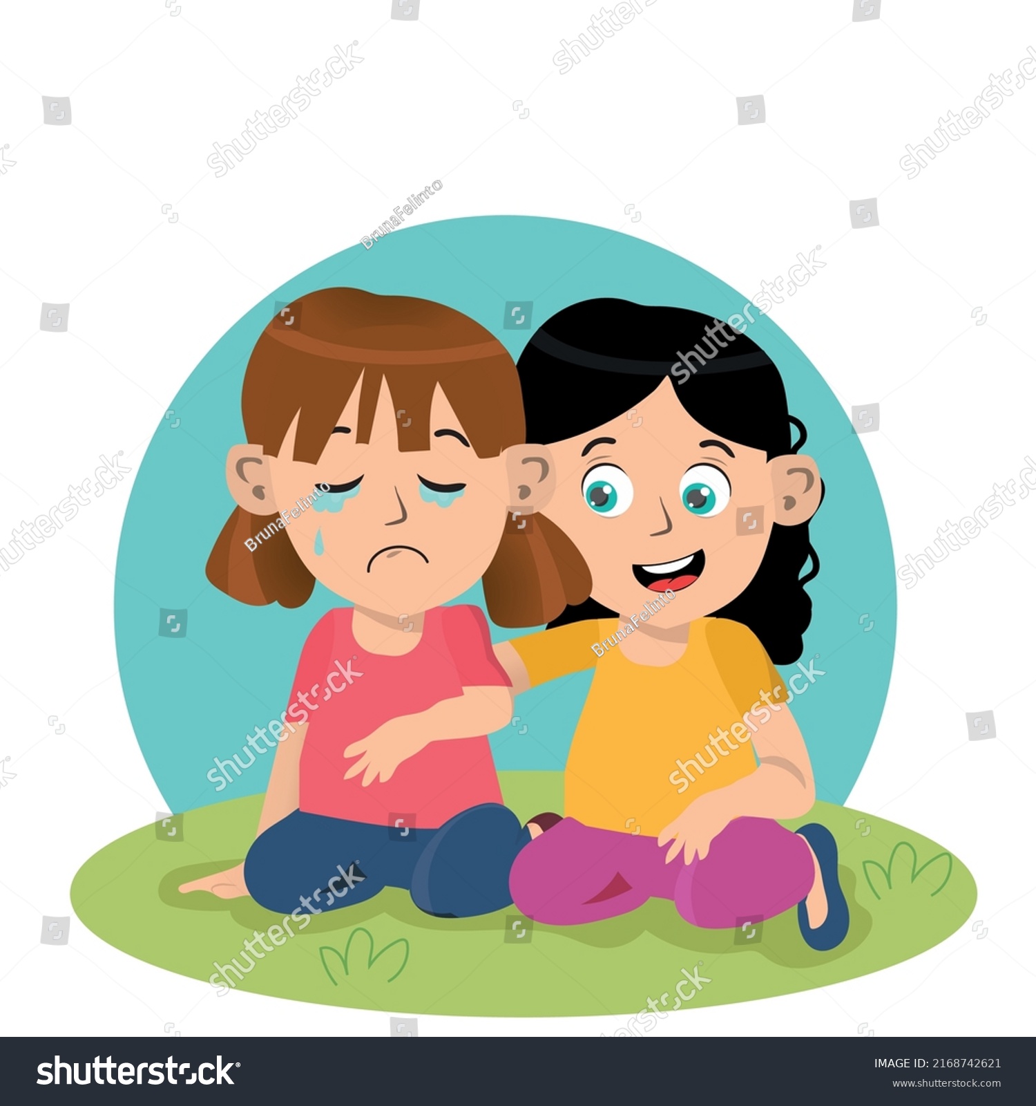 Vector Illustration Cartoon Girl Consoling Her Stock Vector (Royalty ...