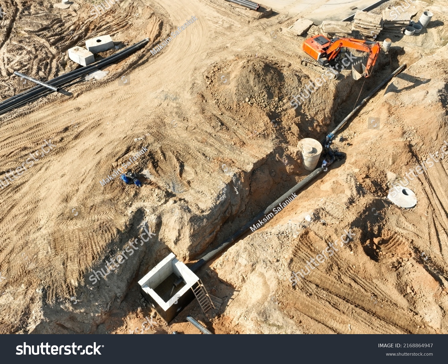 Sewage Drainage System Mounting Construction Site Stock Photo ...