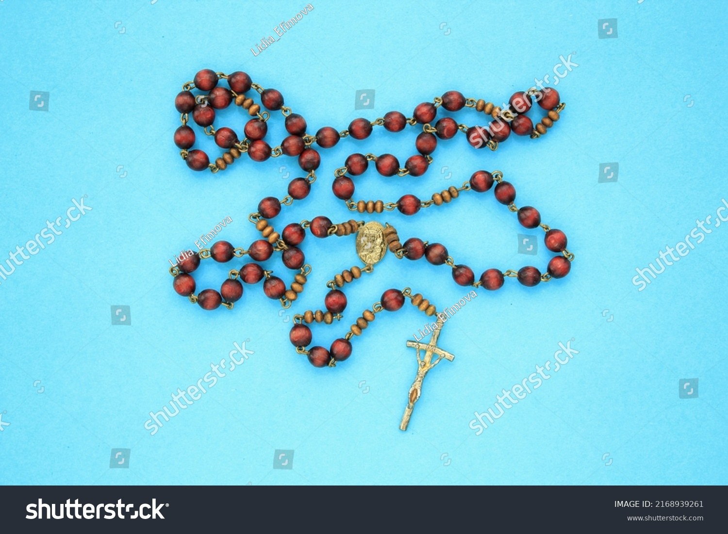 Rosary Wooden Beads Crucifix Christian Cross Stock Photo 2168939261