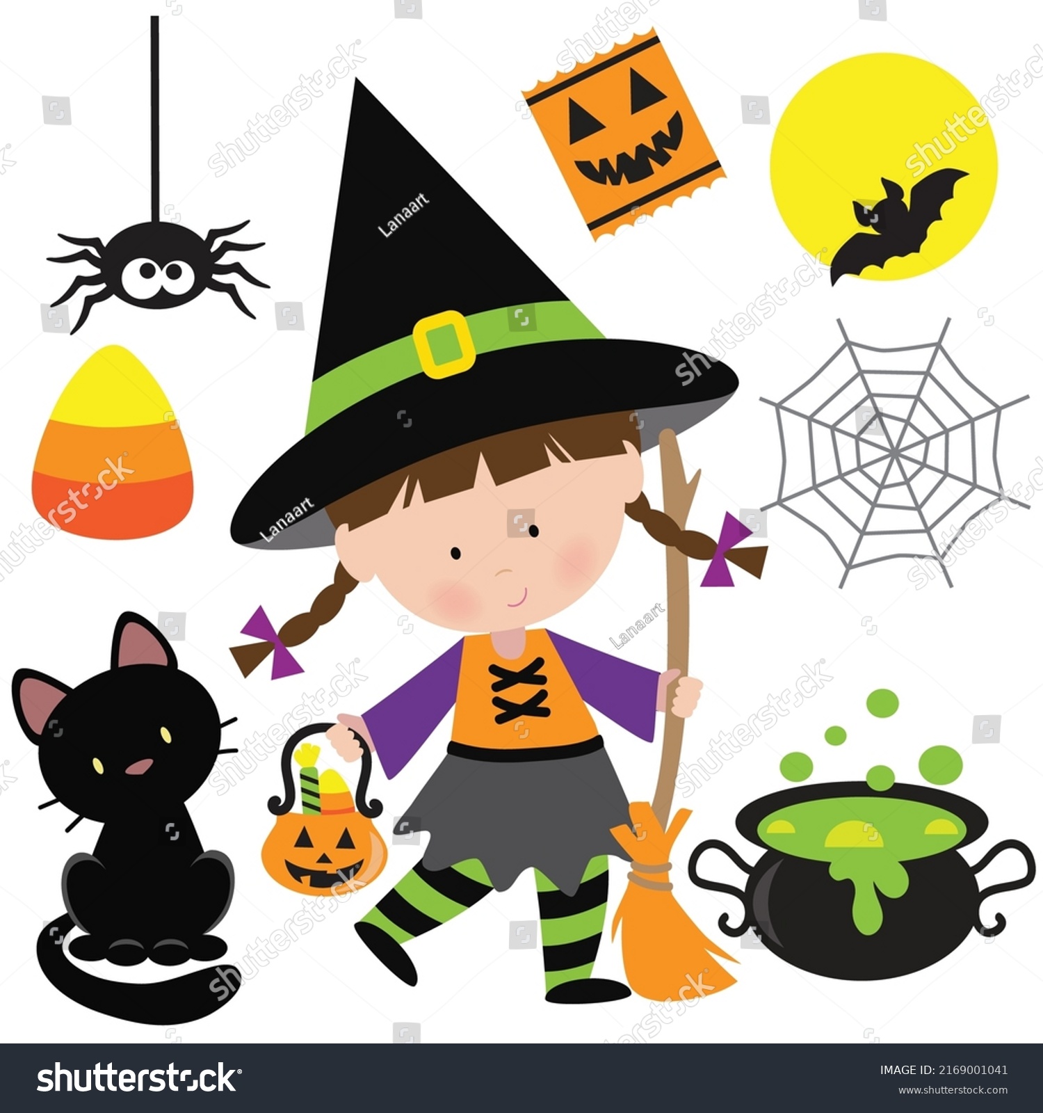 Cute Little Halloween Witch Vector Cartoon Stock Vector (Royalty Free ...