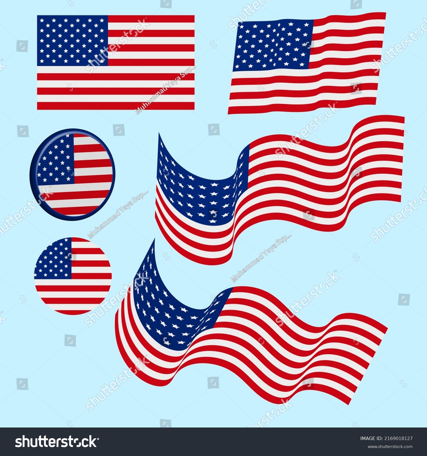 Collection Waving United States Flag Illustration Stock Vector (Royalty ...