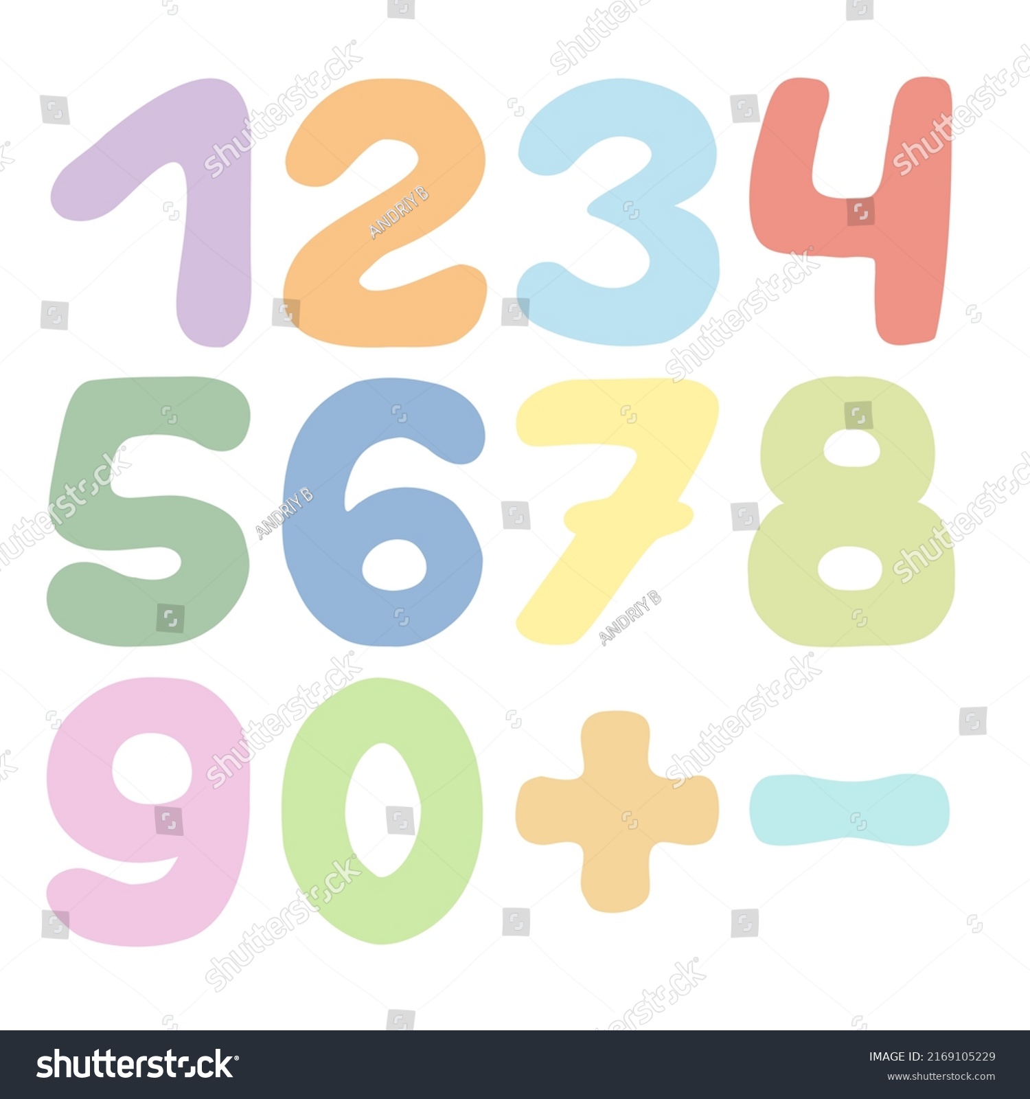 Cute Multicolored Numbers Plus Minus Sign Stock Vector (Royalty Free ...