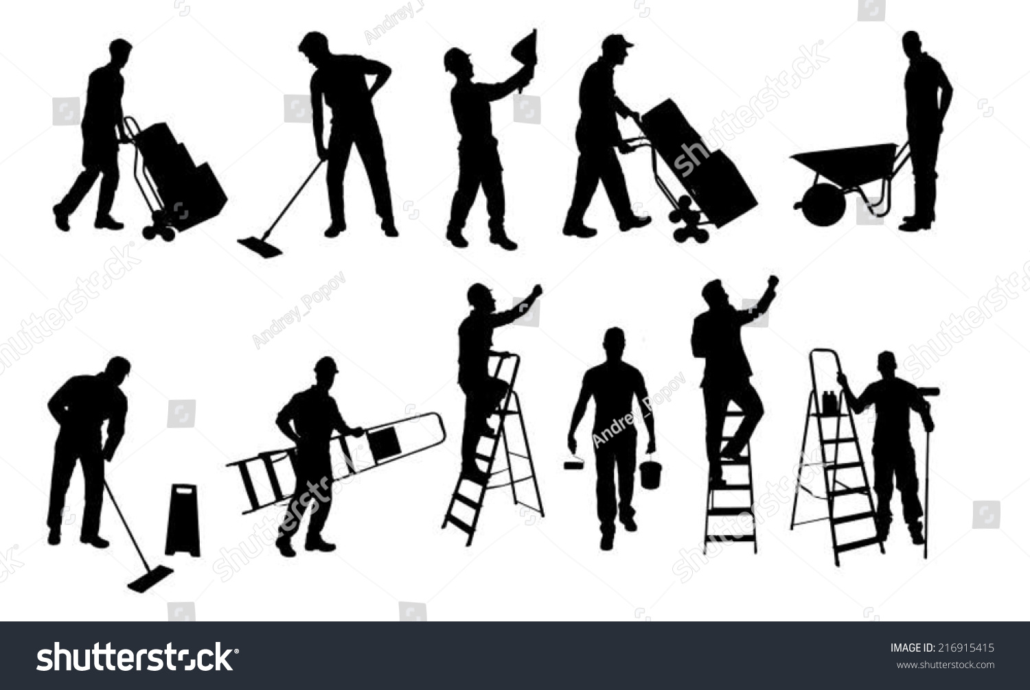 Collage Various Silhouette Workers Isolated Over Stock Vector (Royalty ...