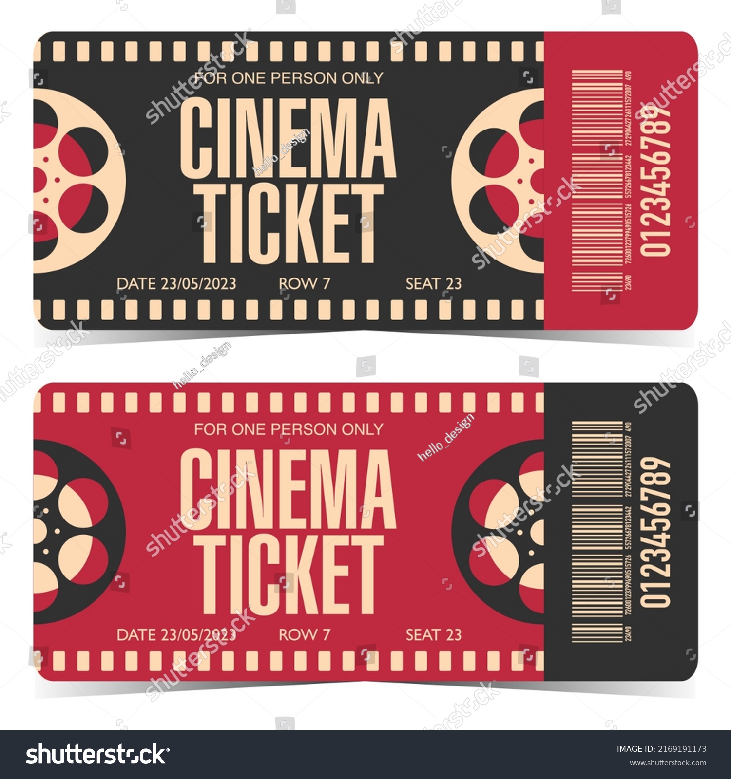 Cinema Ticket Design Mockup Cinematographic Film Stock Vector (Royalty ...