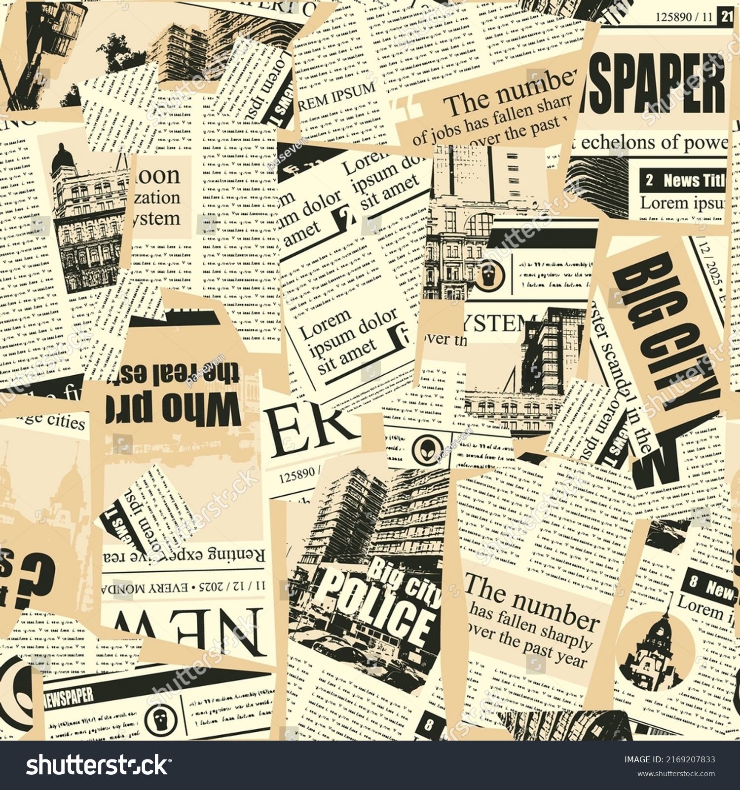 Seamless Pattern Collage Newspaper Magazine Clippings Stock Vector ...