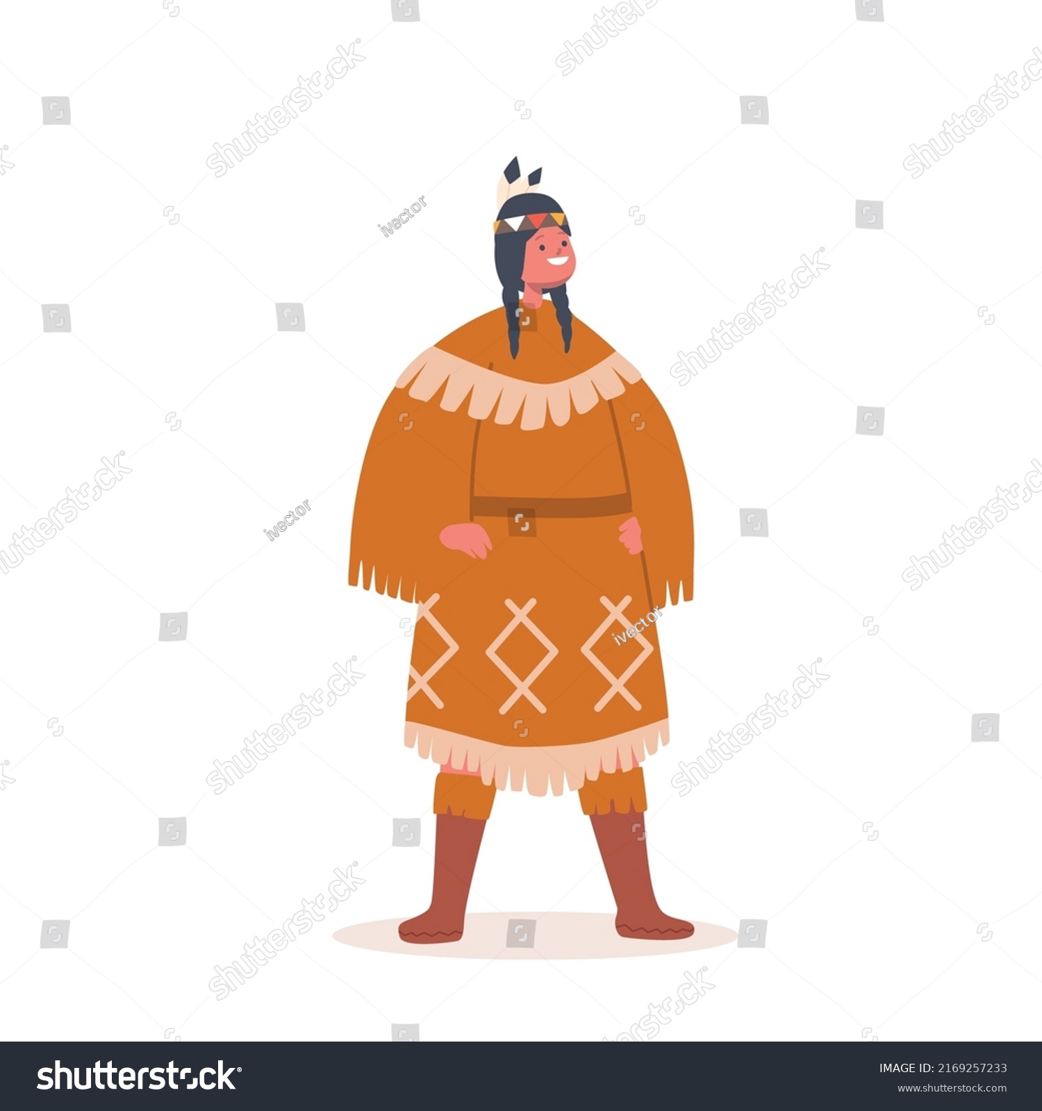 Little Girl Pigtails Wear American Indian Stock Vector (Royalty Free ...