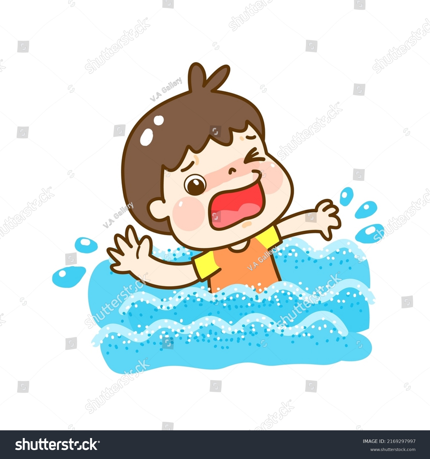 Cartoon Kids Drowning Water Stock Vector (Royalty Free) 2169297997 ...