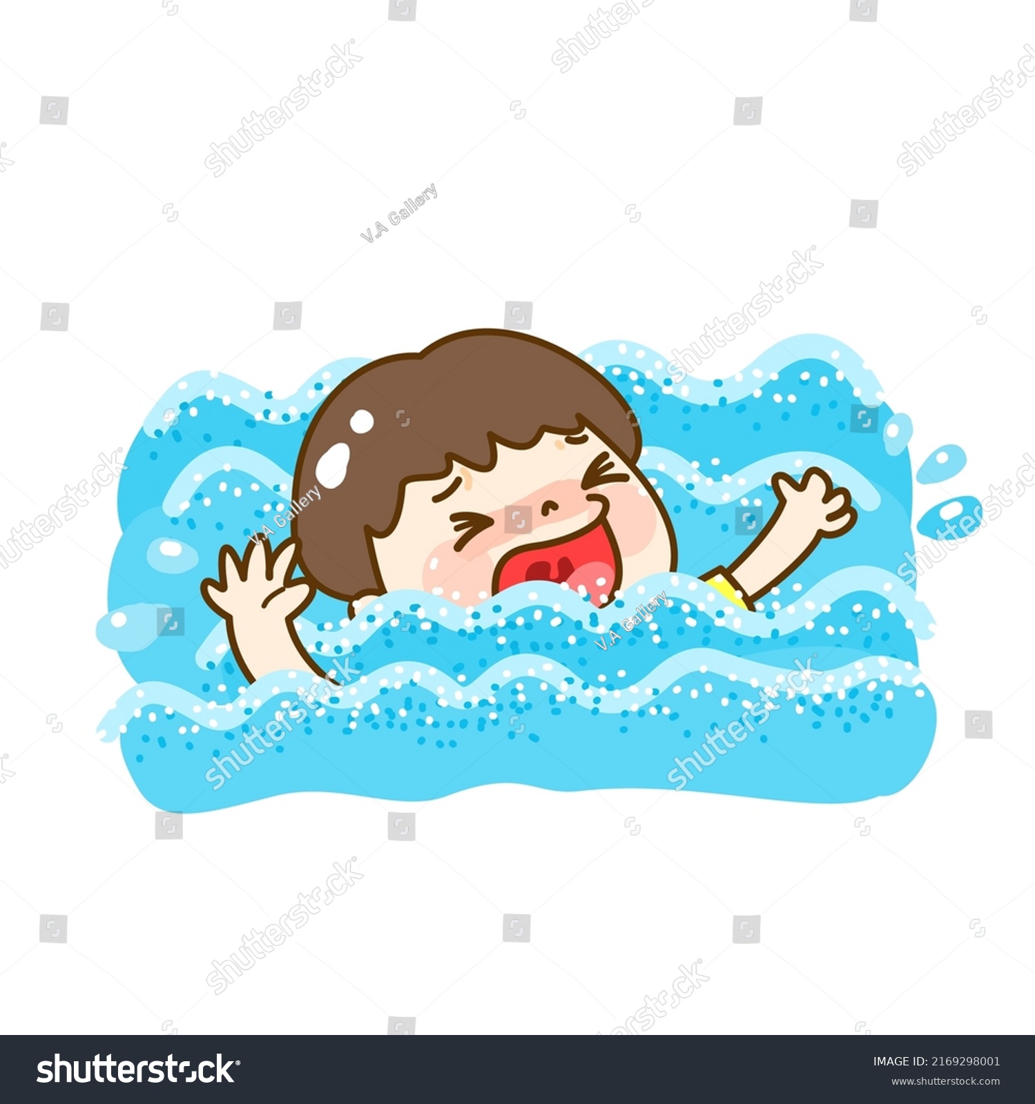 Cartoon Kids Drowning Water Stock Vector (Royalty Free) 2169298001 ...