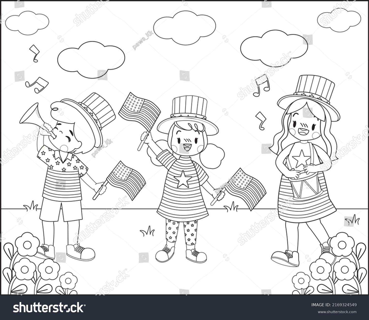 Childrens Coloring Book Celebrating Independence Day Stock Vector ...