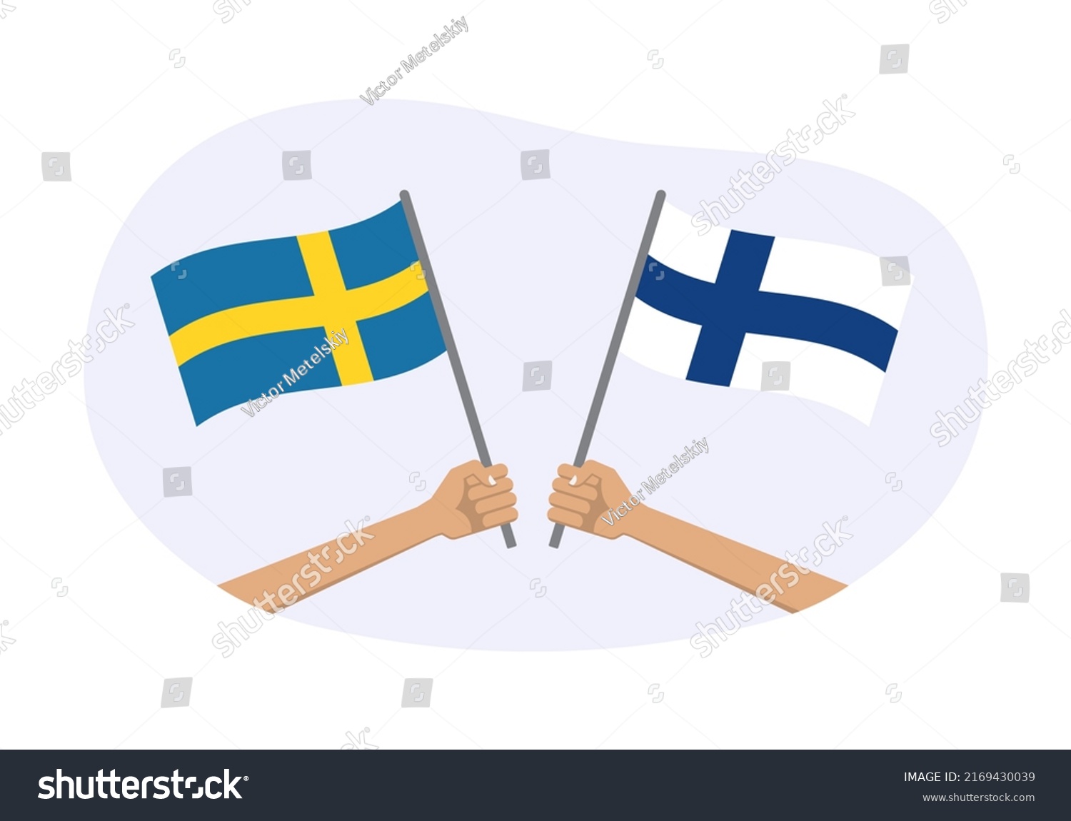 Finland Sweden Flags Swedish Finnish National Stock Vector Royalty   Stock Vector Finland And Sweden Flags Swedish And Finnish National Symbols Hand Holding Waving Flag Vector 2169430039 