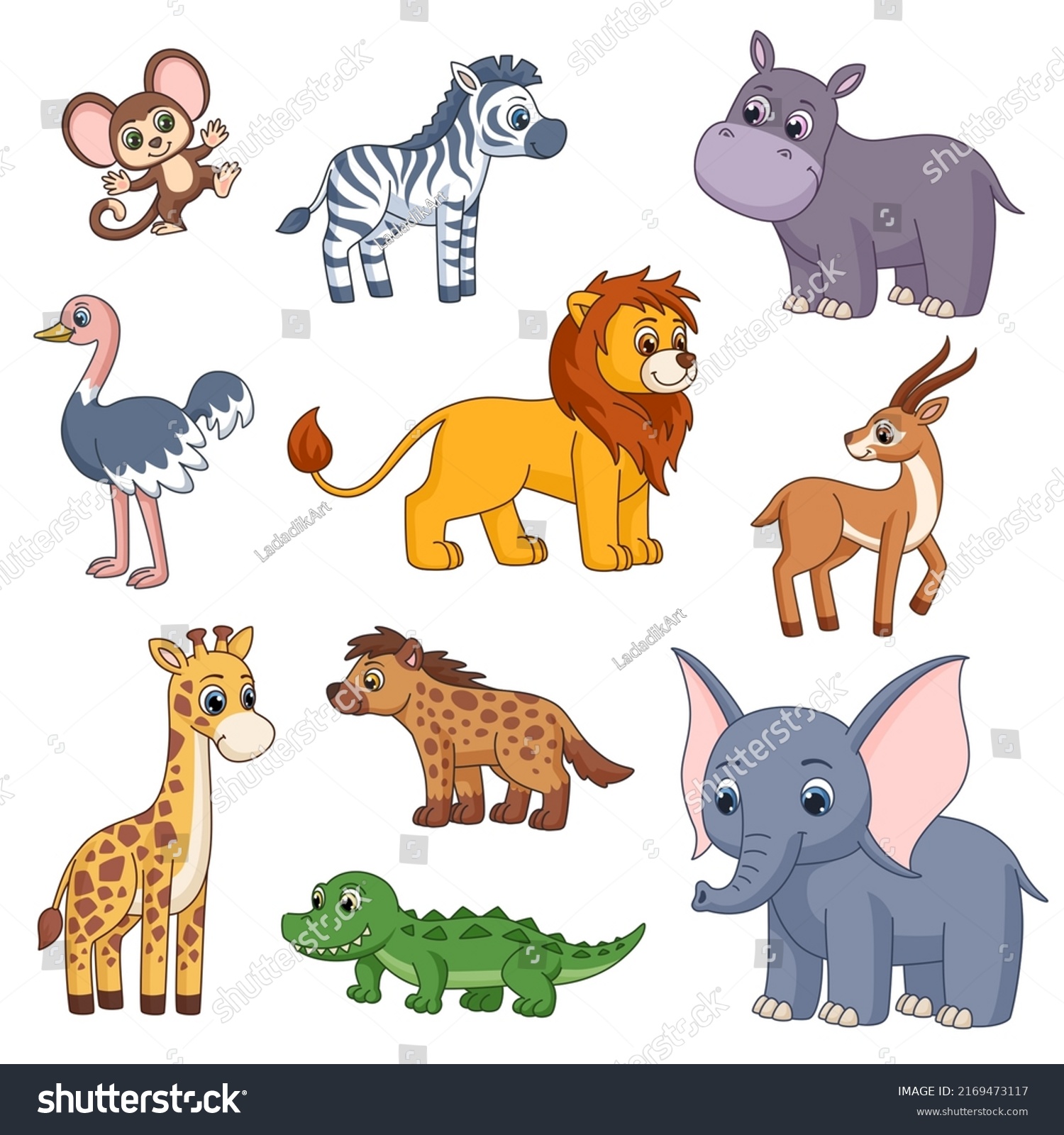 Cute Jungle Cartoon Animals Safari Animal Stock Vector (Royalty Free ...